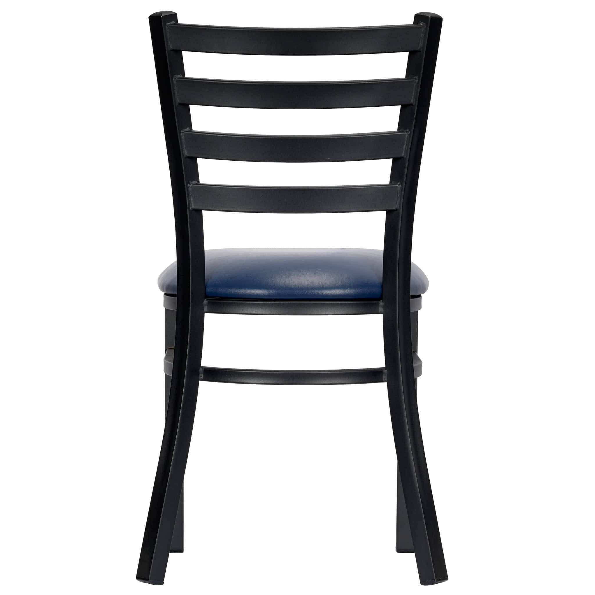 Chivari Ladder Back Restaurant Chair with Black Metal Frame and Navy Blue Vinyl Seat CLMBVNB-ZF-KT