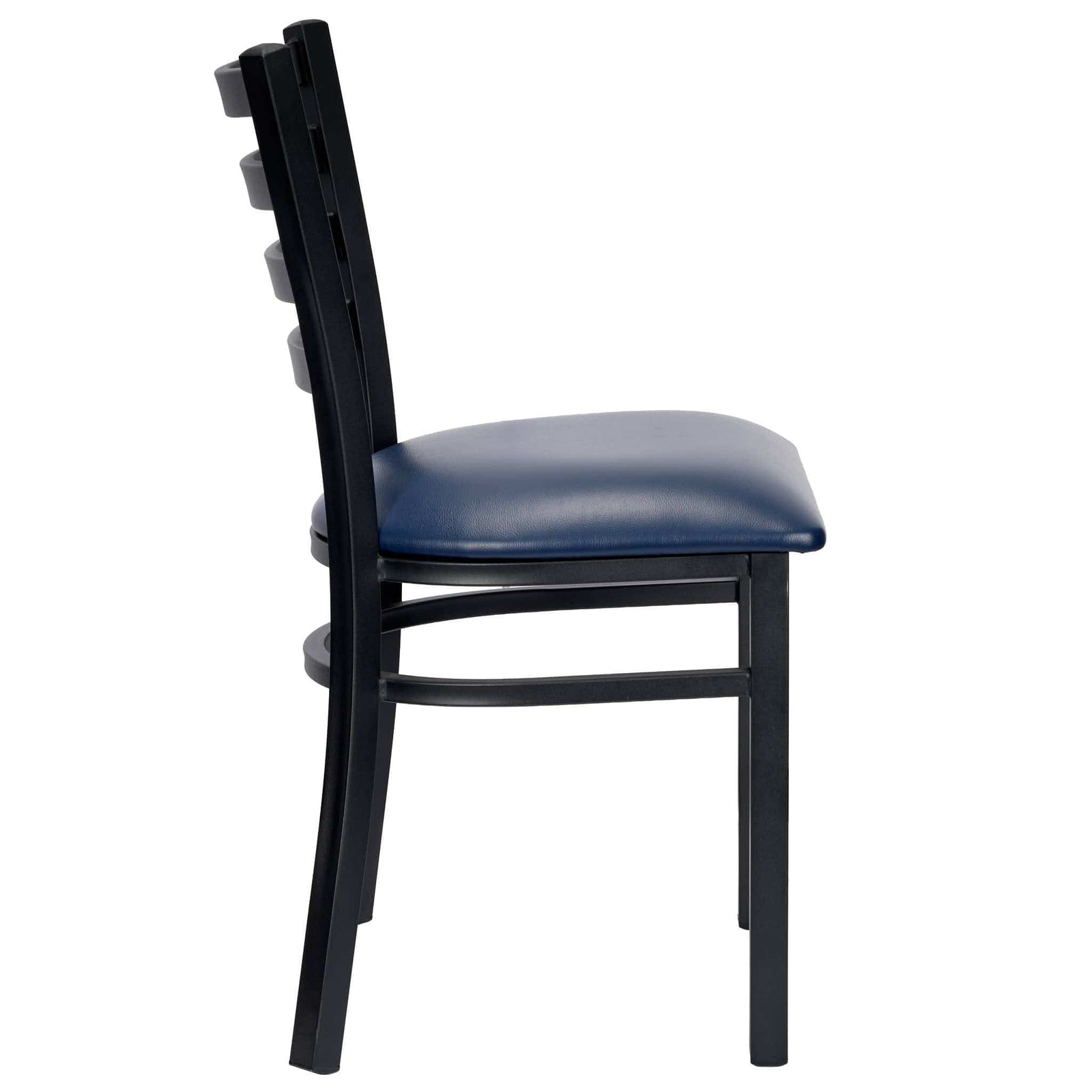 Chivari Ladder Back Restaurant Chair with Black Metal Frame and Navy Blue Vinyl Seat CLMBVNB-ZF-KT