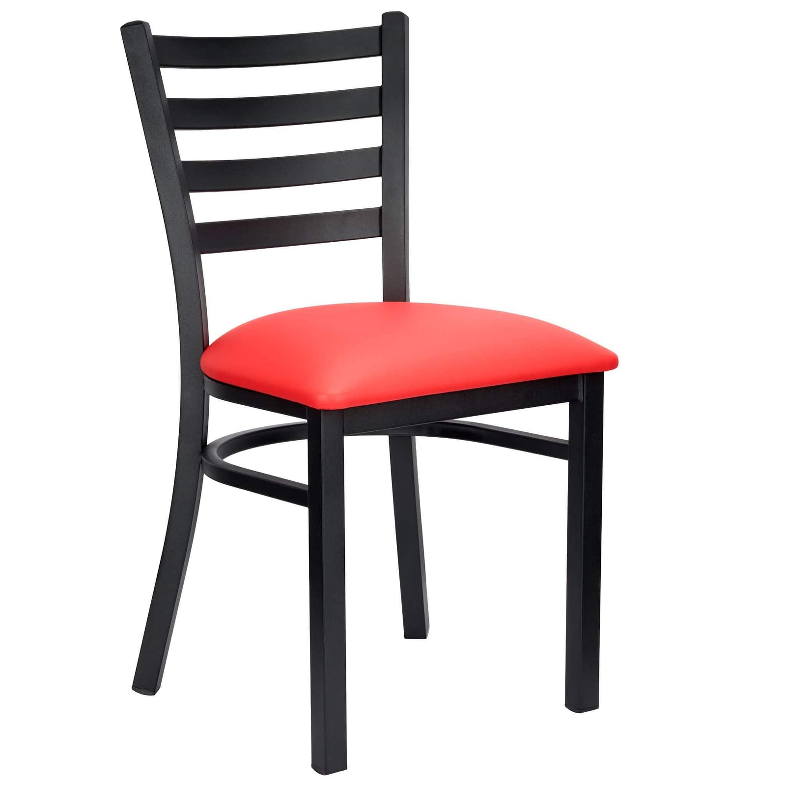 Ladder Back Restaurant Chair with Black Metal Frame and Red Vinyl Seat