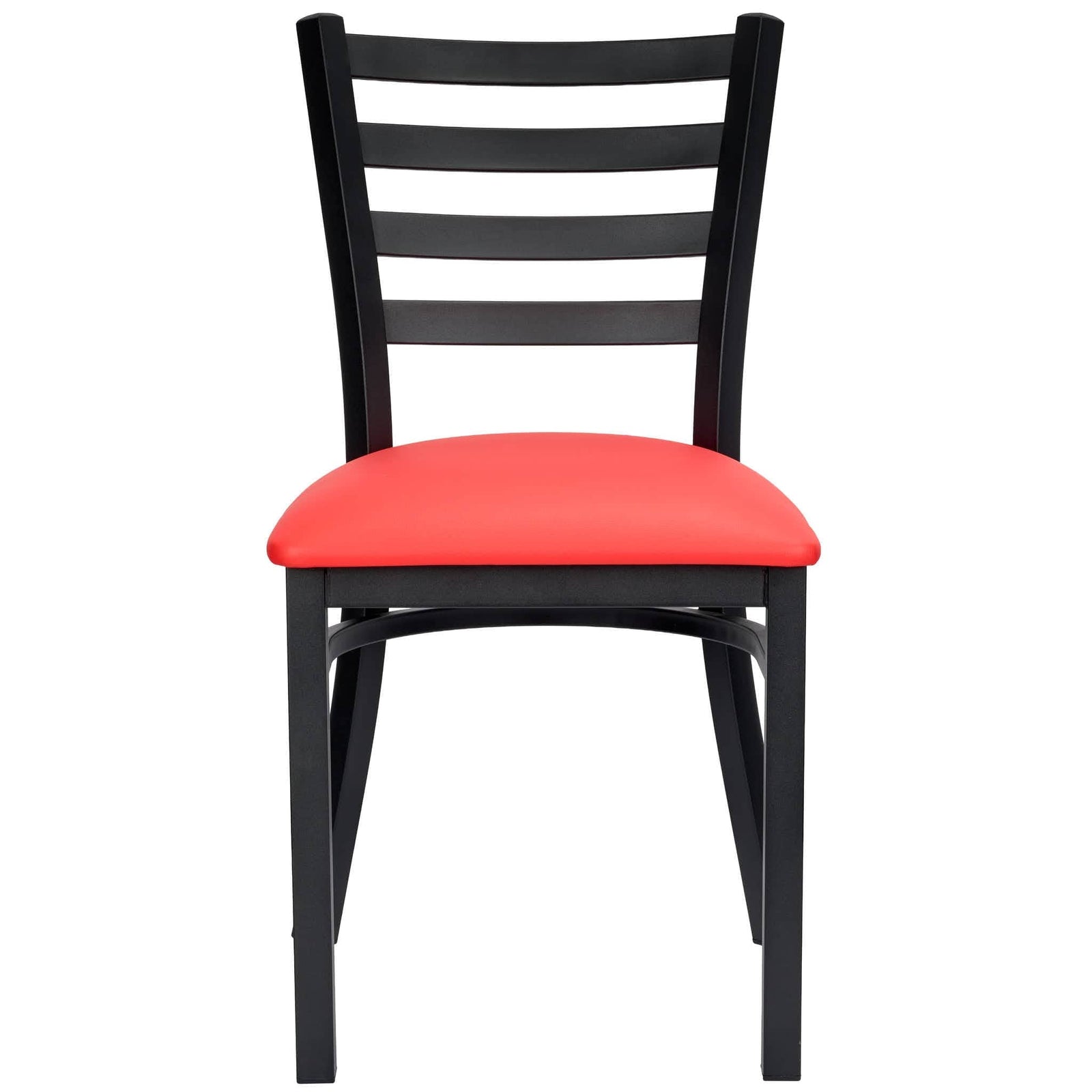 Ladder Back Restaurant Chair with Black Metal Frame and Red Vinyl Seat