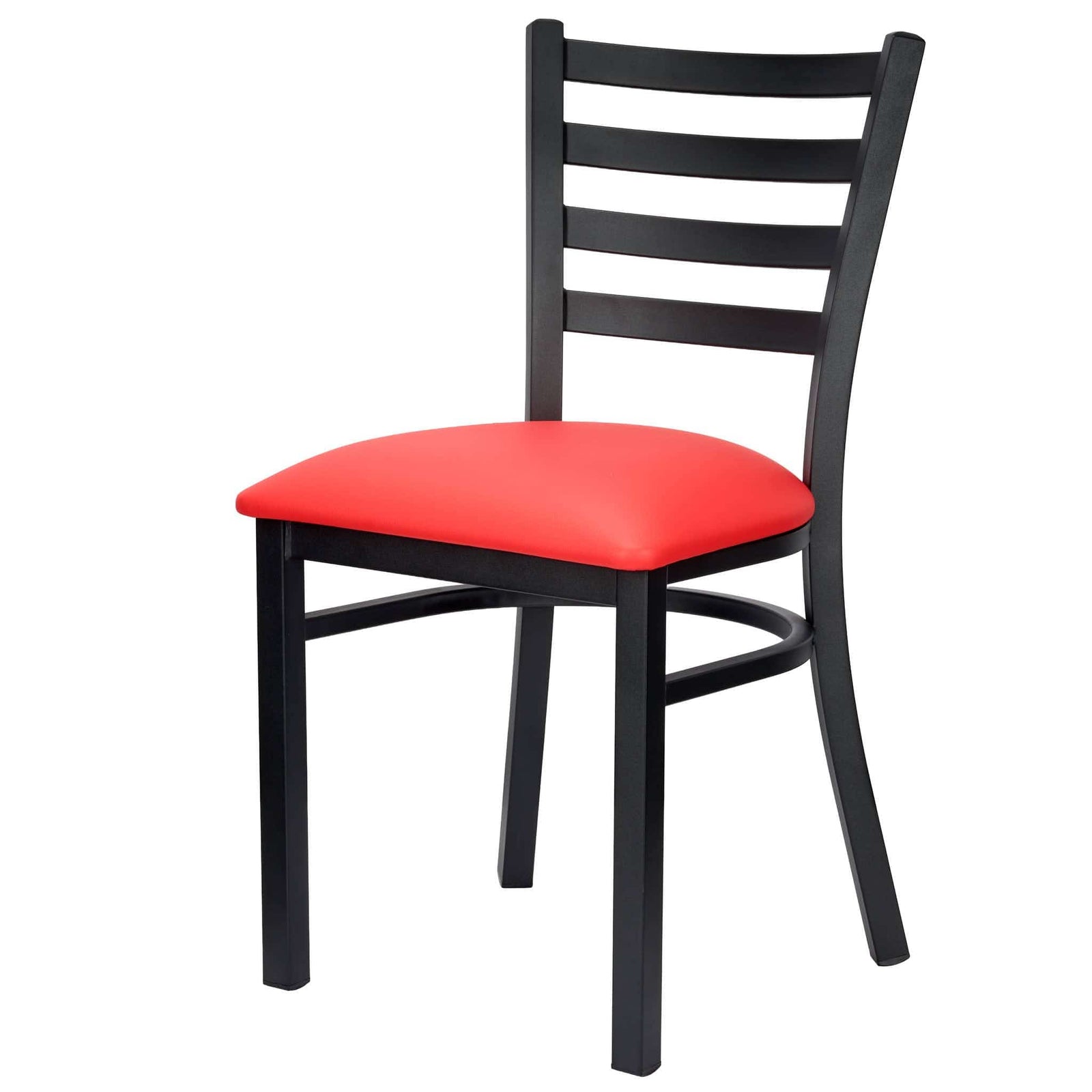 Ladder Back Restaurant Chair with Black Metal Frame and Red Vinyl Seat