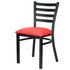 Ladder Back Restaurant Chair with Black Metal Frame and Red Vinyl Seat