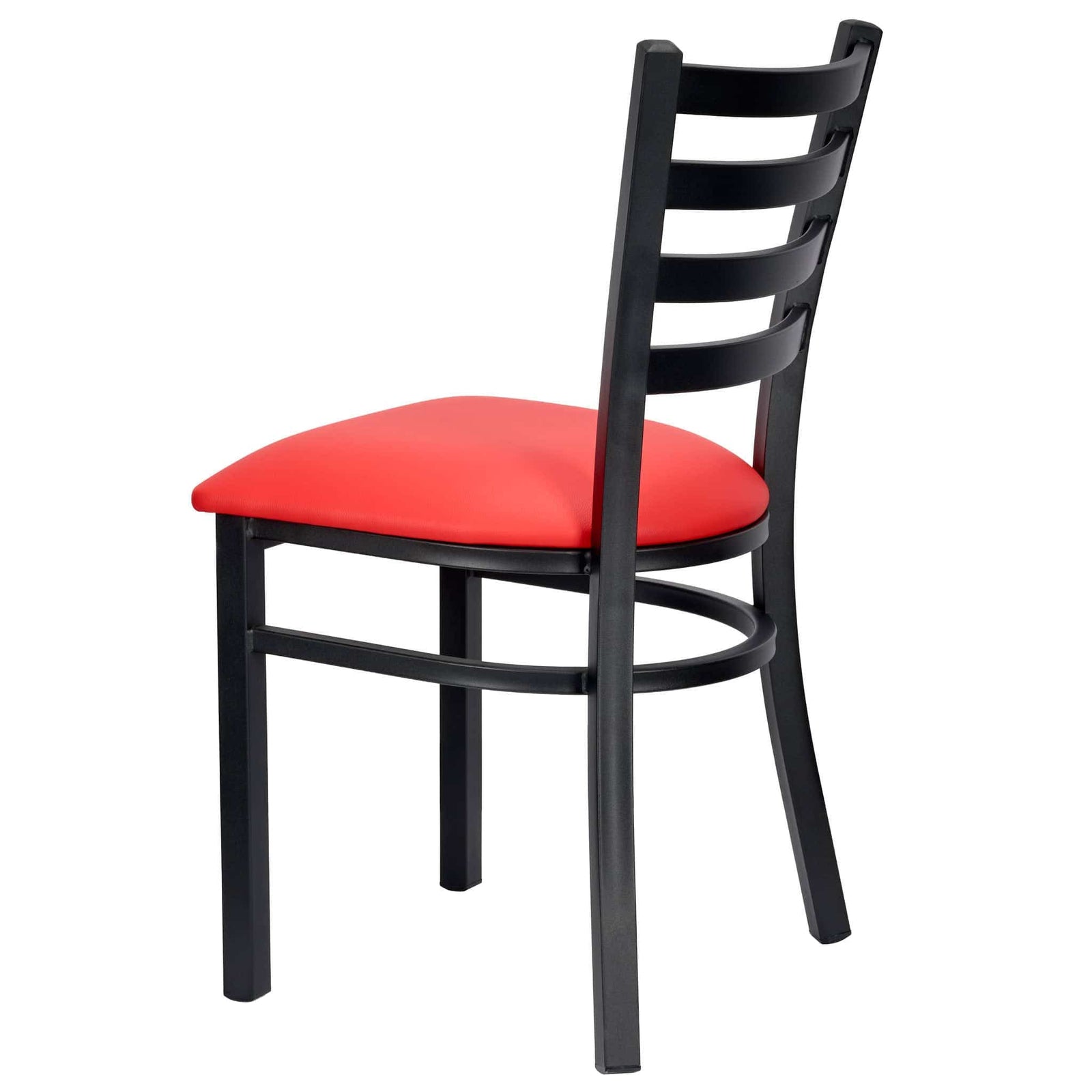 Ladder Back Restaurant Chair with Black Metal Frame and Red Vinyl Seat