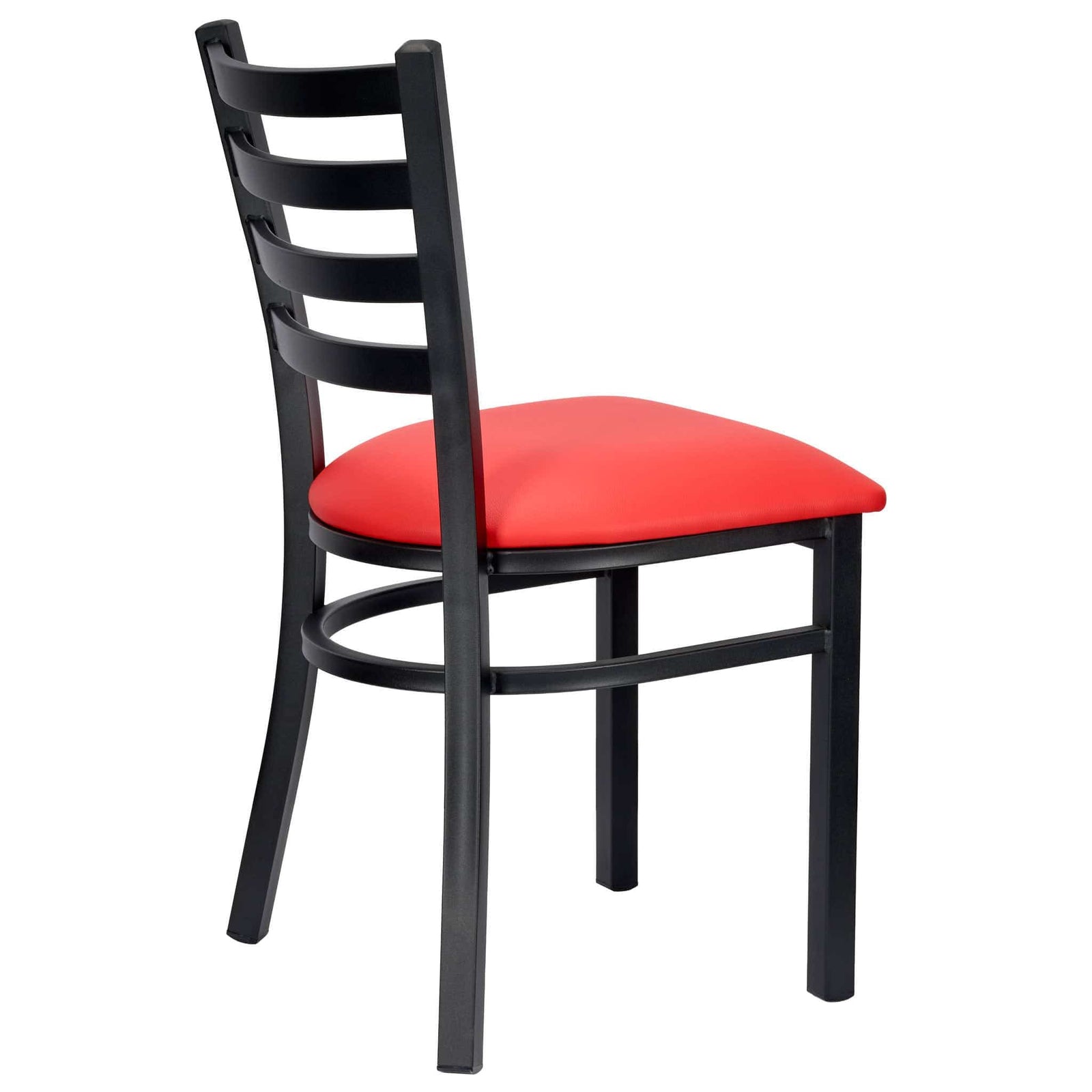 Ladder Back Restaurant Chair with Black Metal Frame and Red Vinyl Seat