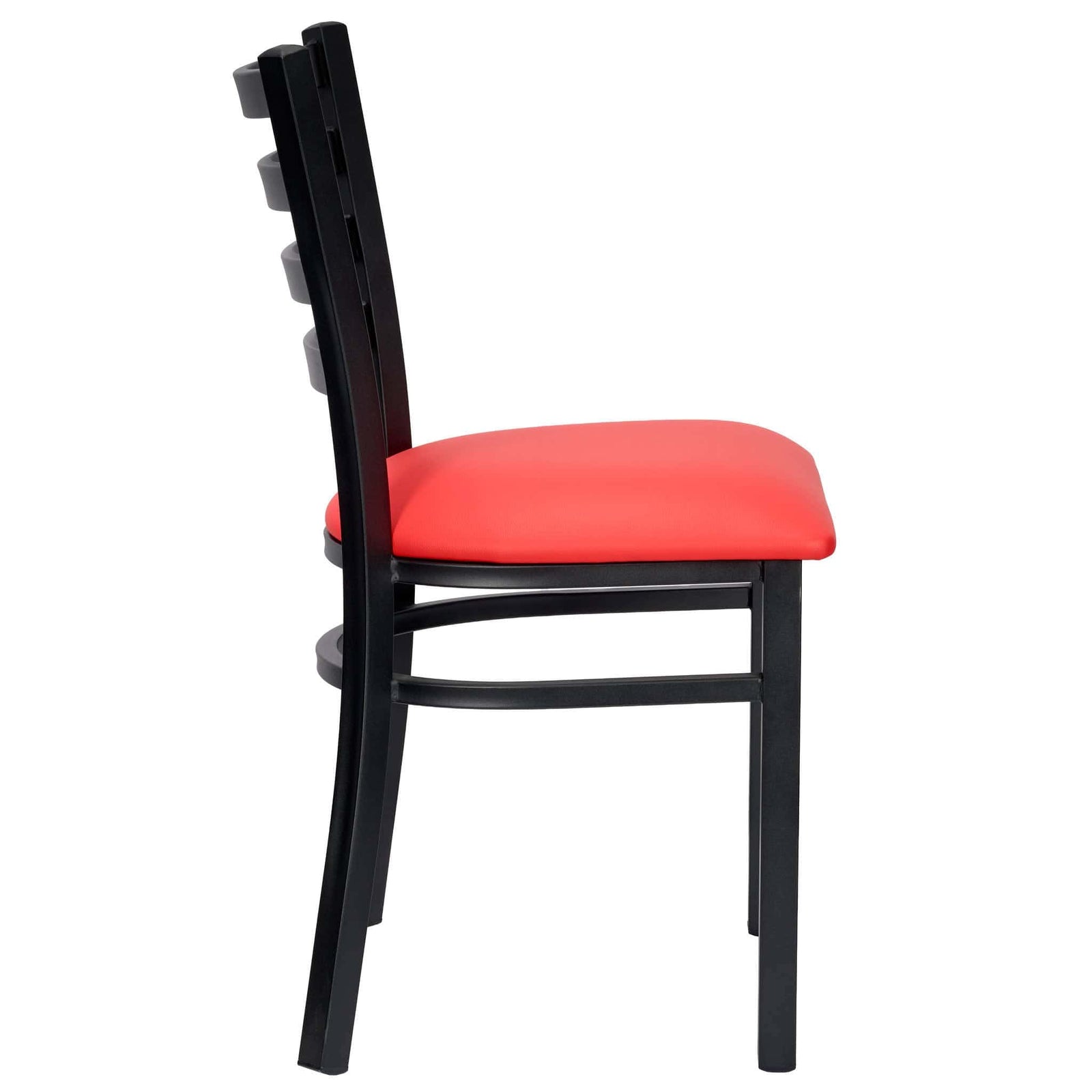 Ladder Back Restaurant Chair with Black Metal Frame and Red Vinyl Seat