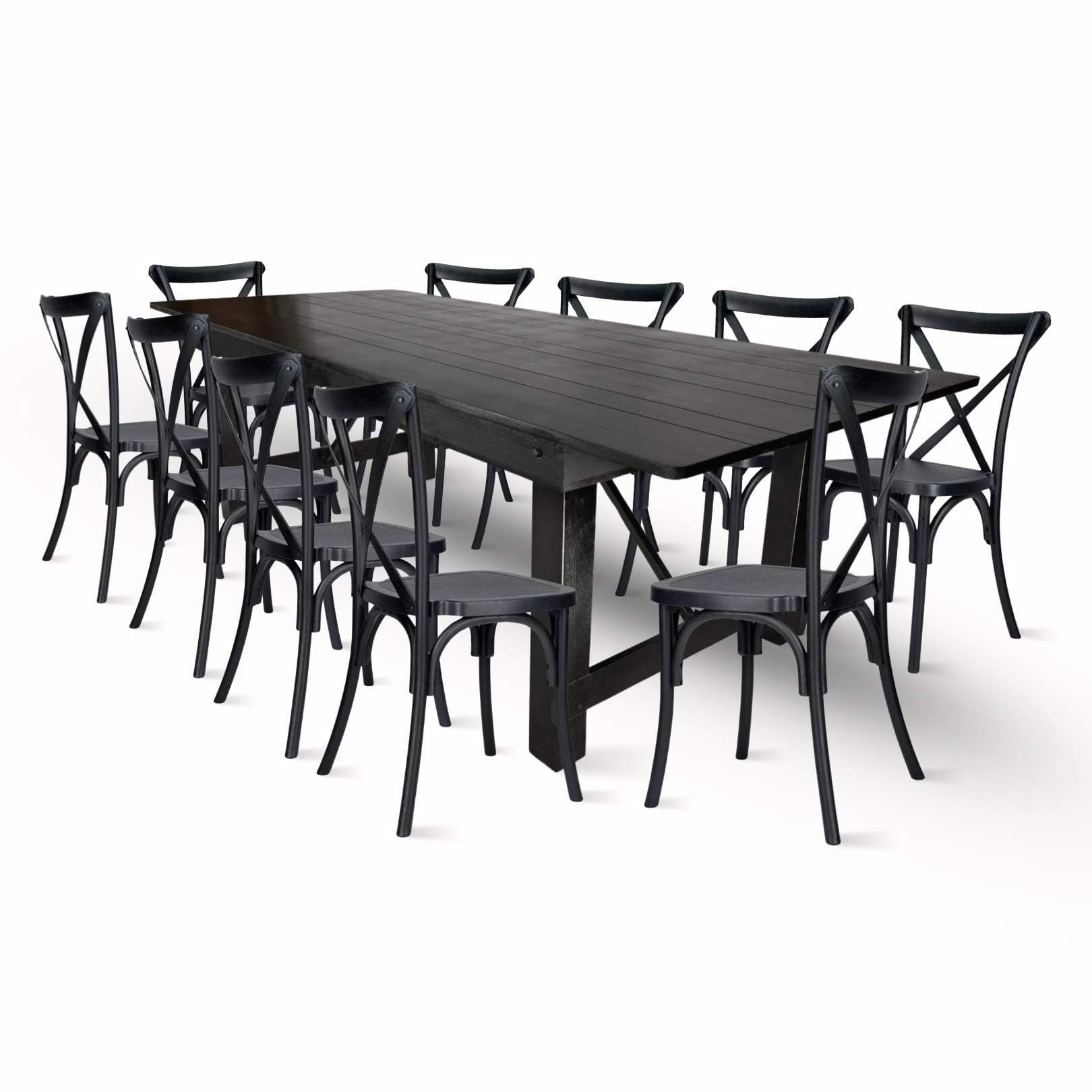 Black Straight Leg Farm Table Dining Set with 10 Chairs