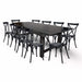 Chivari Black Straight Leg Farm Table Dining Set with 10 Chairs TFARM-BLACK-S-LEG-KIT-CXR-AX