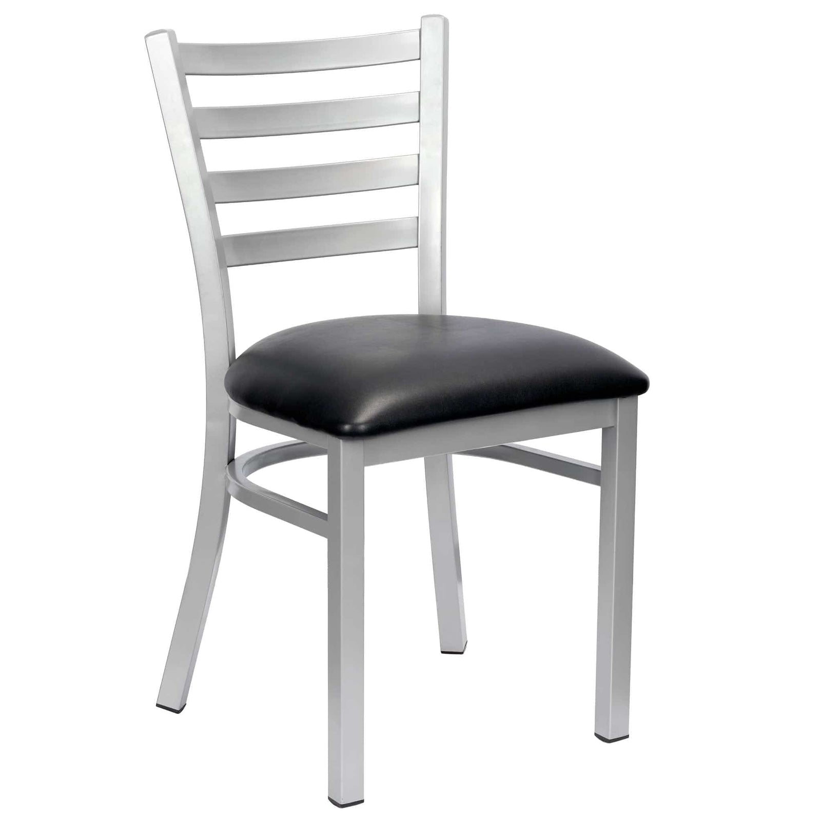 Chivari Ladder Back Restaurant Chair with Silver Frame and Black Vinyl Seat CLMSVB-ZF-KT