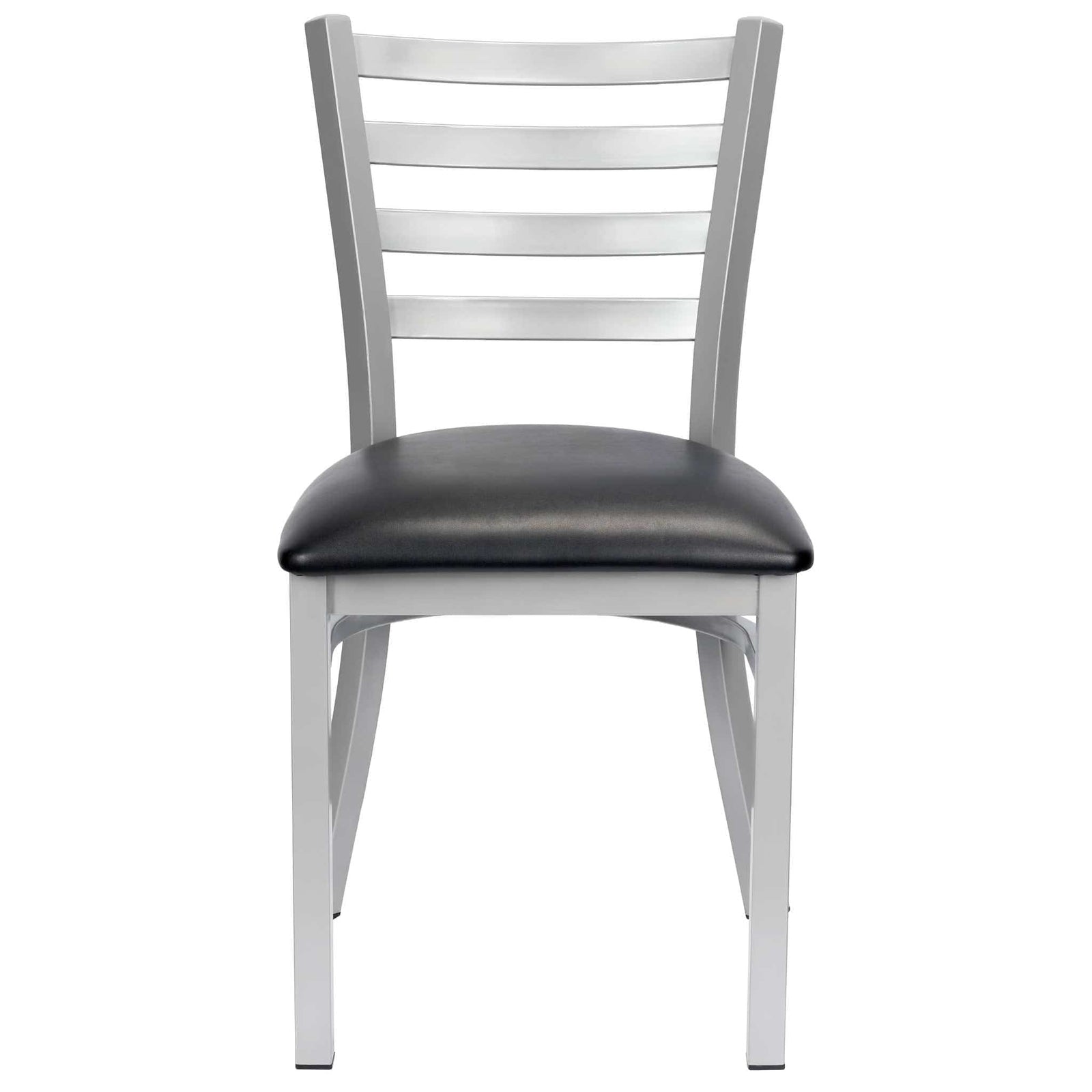 Chivari Ladder Back Restaurant Chair with Silver Frame and Black Vinyl Seat CLMSVB-ZF-KT