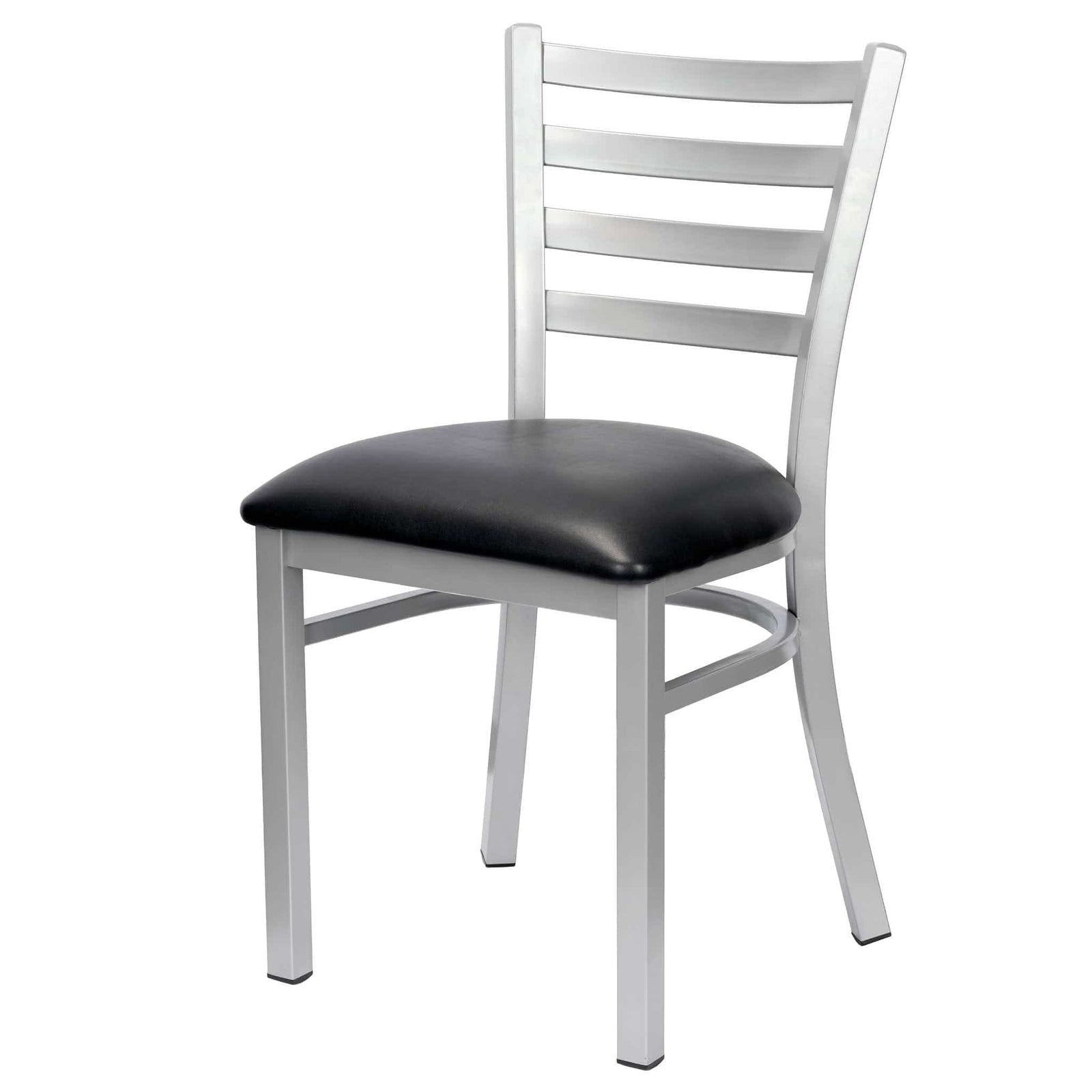 Chivari Ladder Back Restaurant Chair with Silver Frame and Black Vinyl Seat CLMSVB-ZF-KT