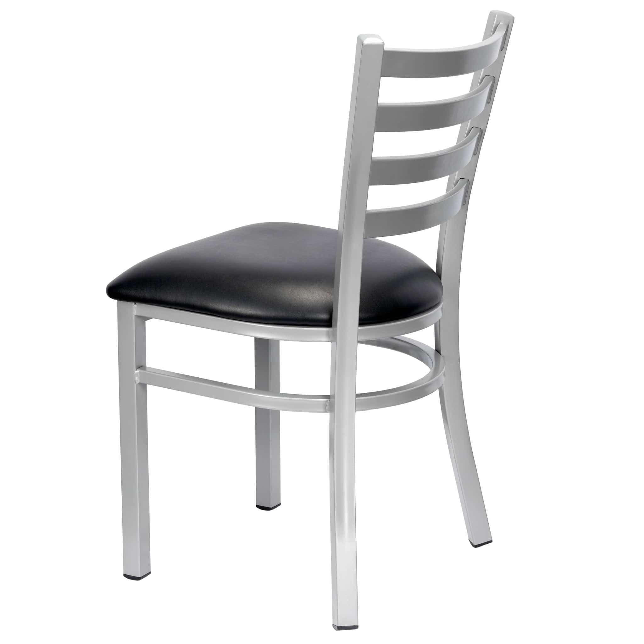 Chivari Ladder Back Restaurant Chair with Silver Frame and Black Vinyl Seat CLMSVB-ZF-KT
