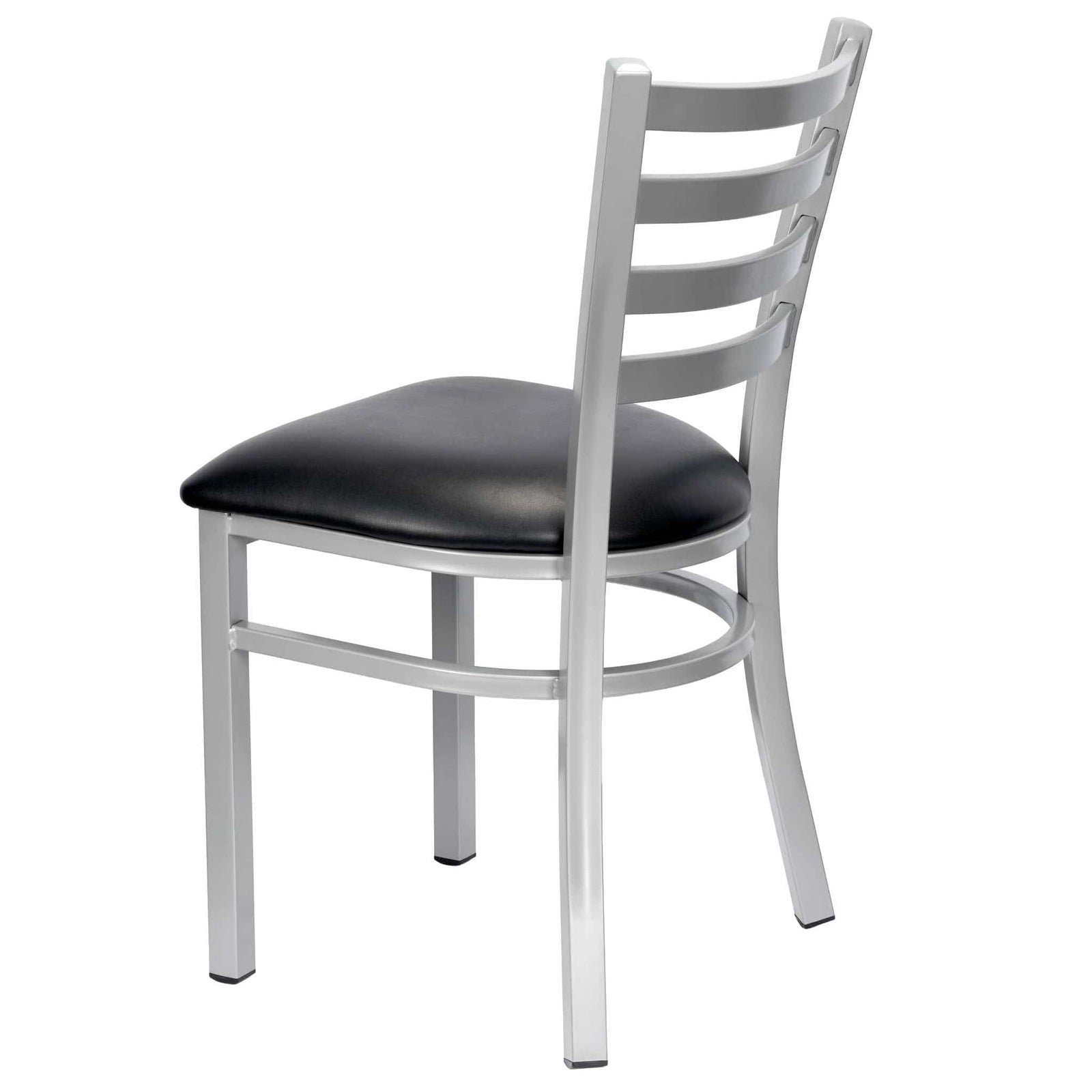 Chivari Ladder Back Restaurant Chair with Silver Frame and Black Vinyl Seat CLMSVB-ZF-KT