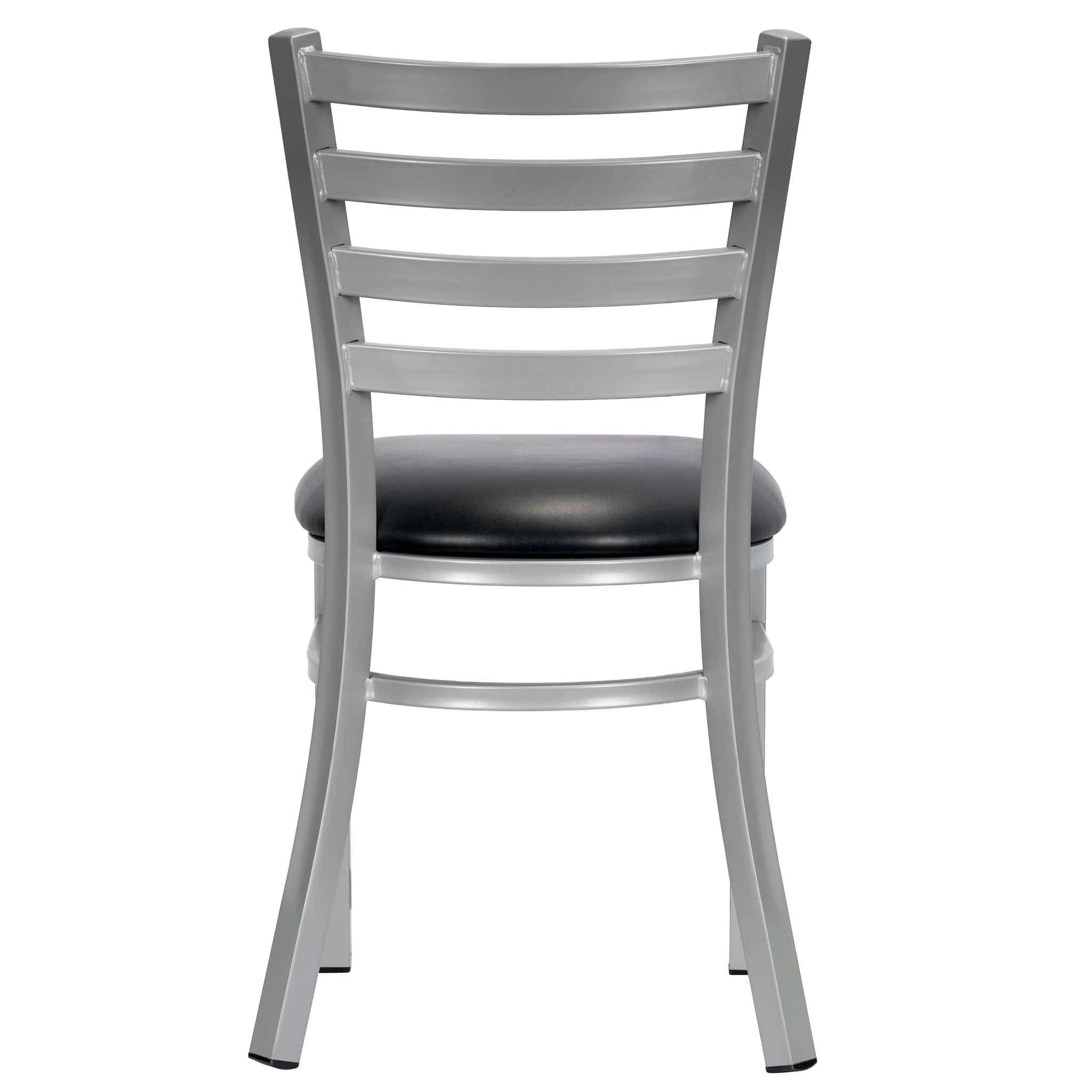 Chivari Ladder Back Restaurant Chair with Silver Frame and Black Vinyl Seat CLMSVB-ZF-KT