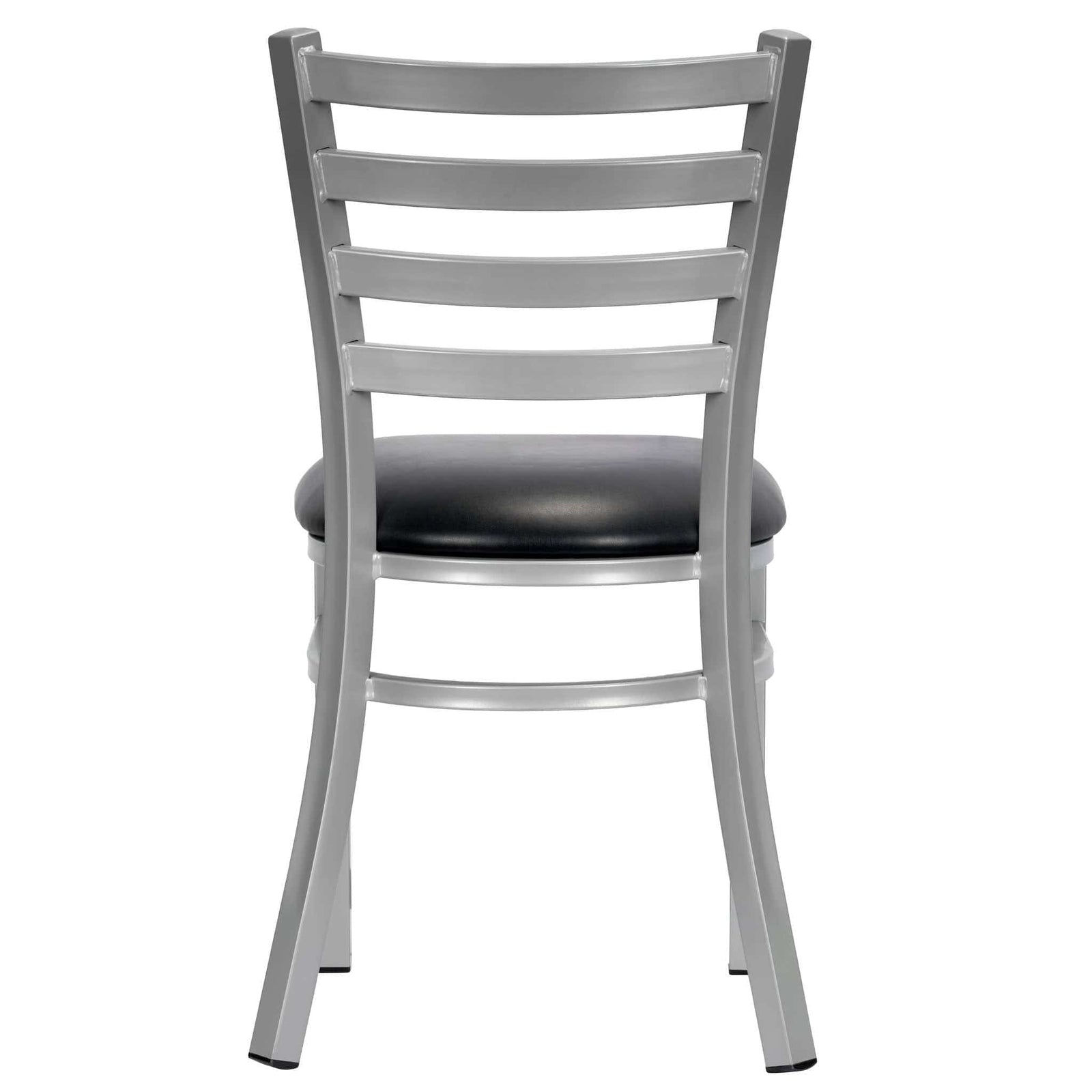 Chivari Ladder Back Restaurant Chair with Silver Frame and Black Vinyl Seat CLMSVB-ZF-KT