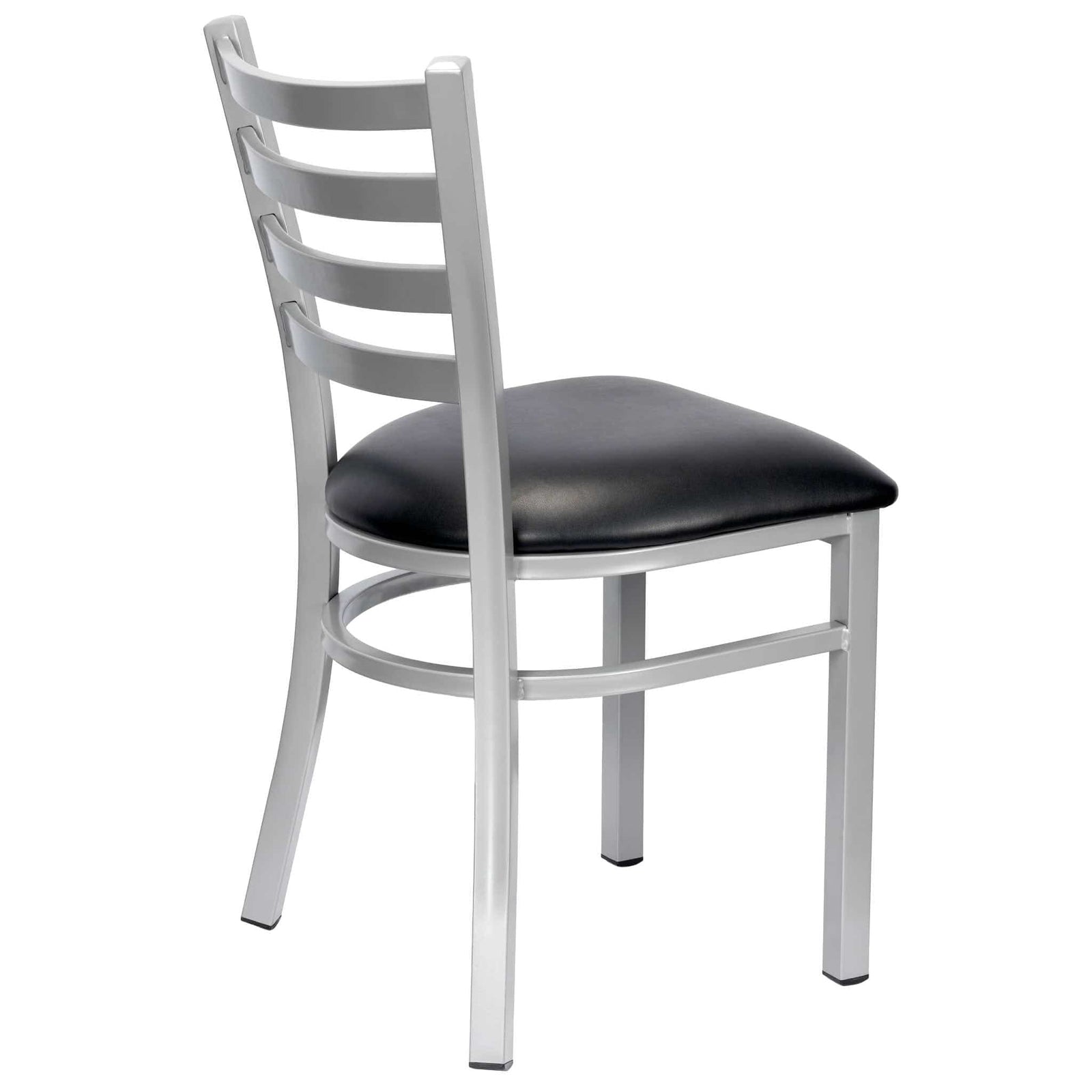 Chivari Ladder Back Restaurant Chair with Silver Frame and Black Vinyl Seat CLMSVB-ZF-KT