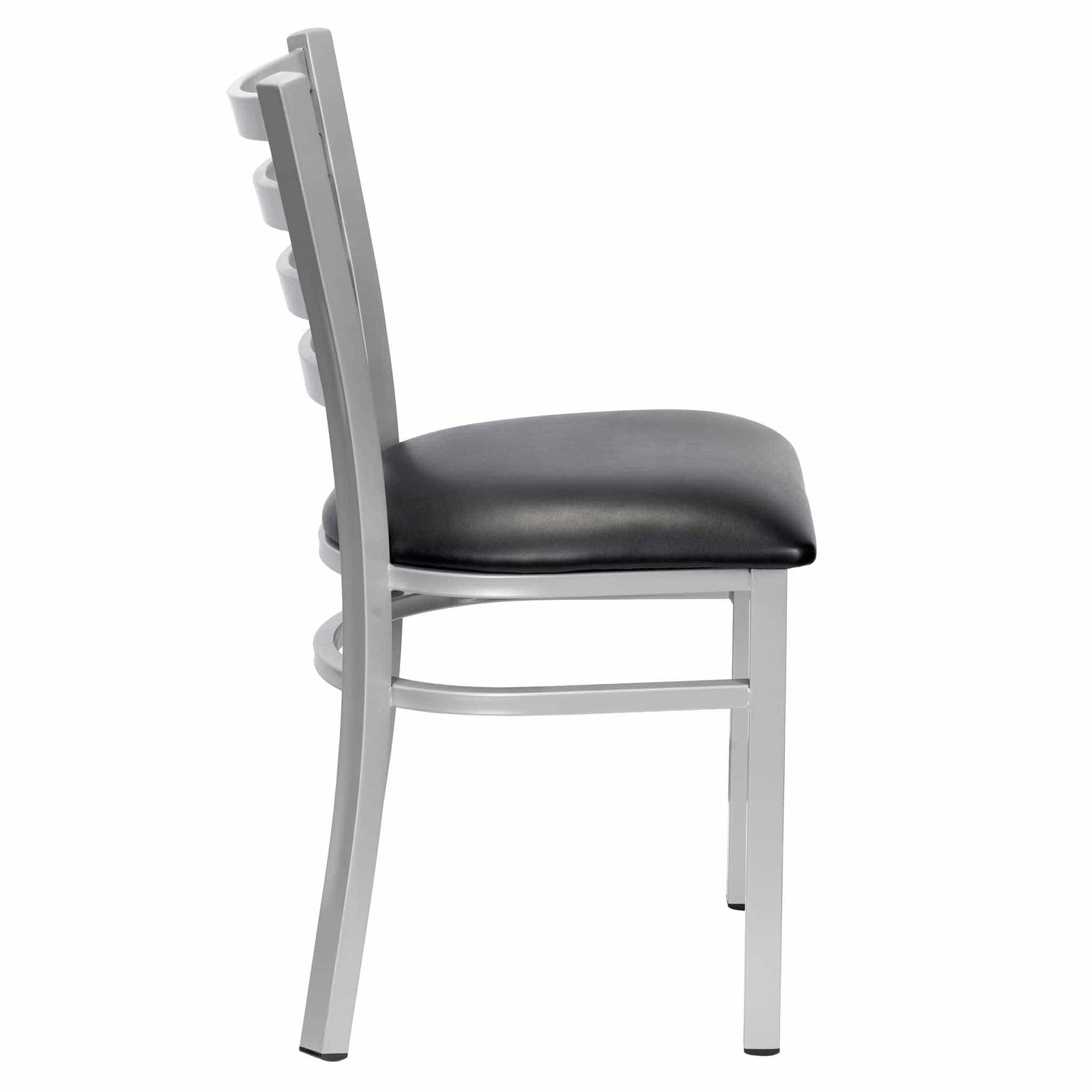 Chivari Ladder Back Restaurant Chair with Silver Frame and Black Vinyl Seat CLMSVB-ZF-KT