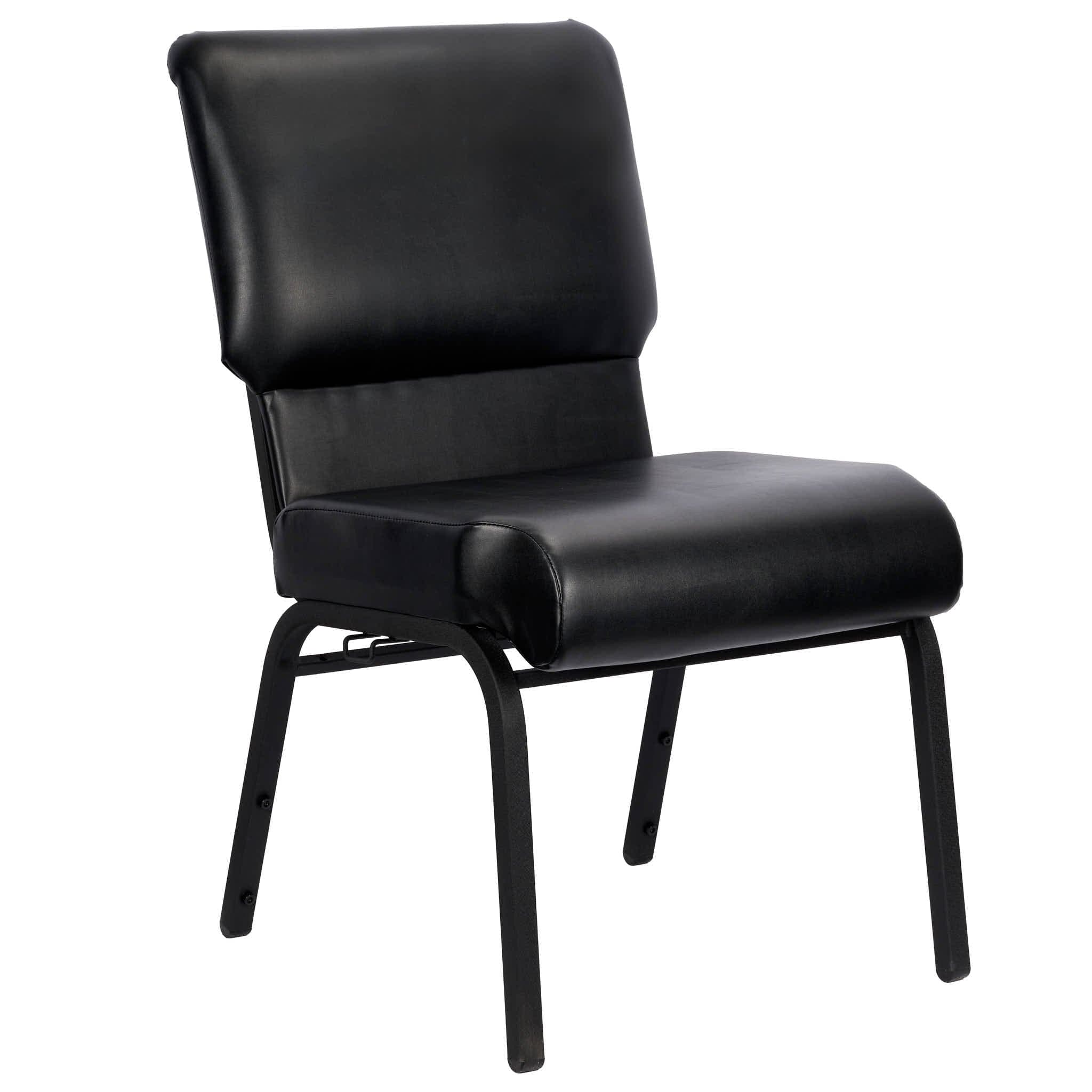 Black Vinyl on Black Frame 20.5" Cut Away Back Church Chair
