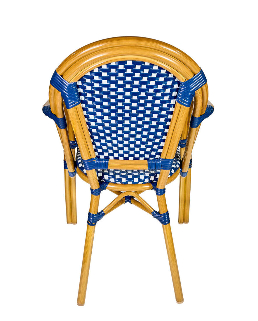 Blue and White Bistro Chair with Arms Back CBPABLU-AX-T