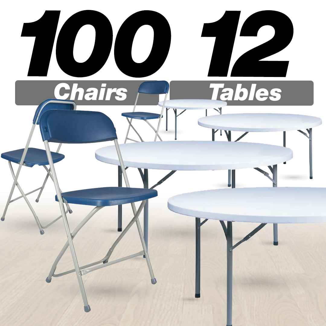 100 Pack Blue Plastic Folding Chair and 12 60