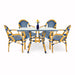 Toulouse Blue and White French Bistro Set Includes 48" x 36" Square Table and 4 Chairs with Arms FBK-SQ-BLU-ABLU4-AX