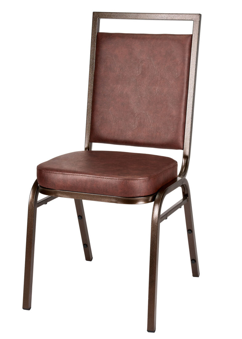 Brown Vinyl on Copper Vein Steel Frame Square Back Banquet Chair by Chivari CQSVBR-ZF-T