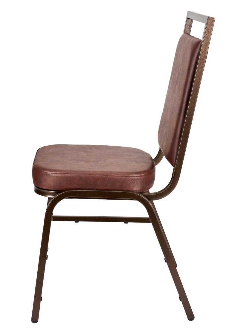 Brown Vinyl on Copper Vein Steel Frame Square Back Banquet Chair by Chivari CQSVBR-ZF-T