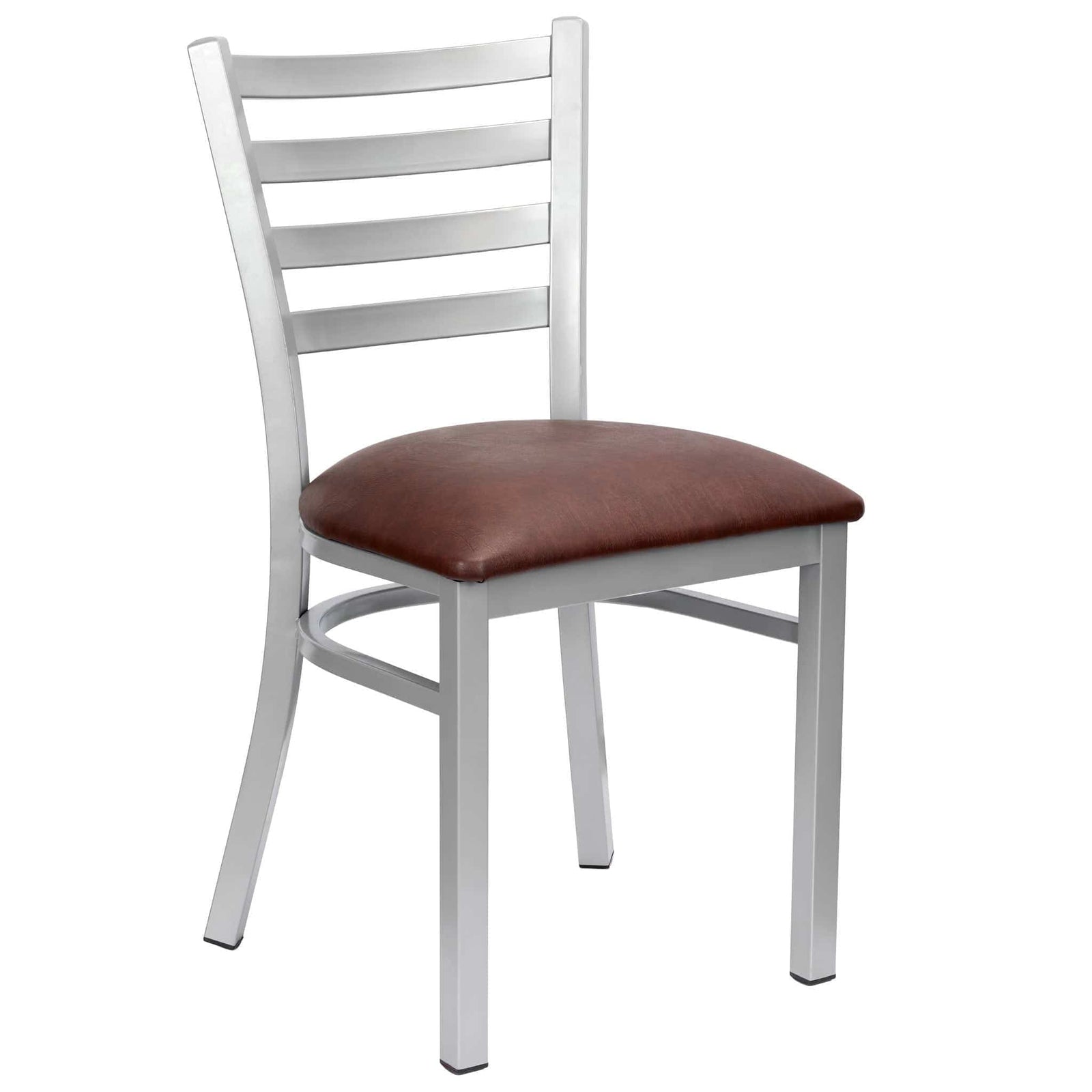 Chivari Ladder Back Restaurant Chair with Silver Frame and Brown Vinyl Seat CLMSVBR-ZF-KT