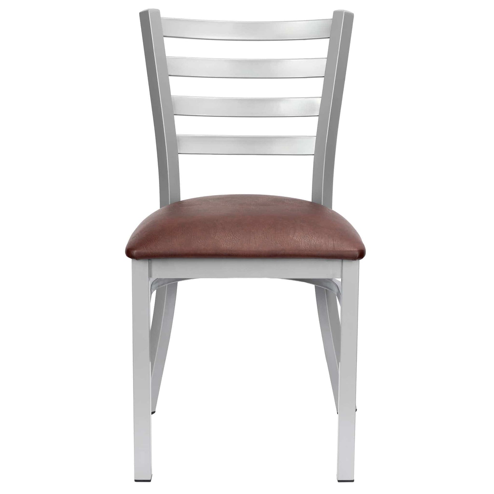 Chivari Ladder Back Restaurant Chair with Silver Frame and Brown Vinyl Seat CLMSVBR-ZF-KT