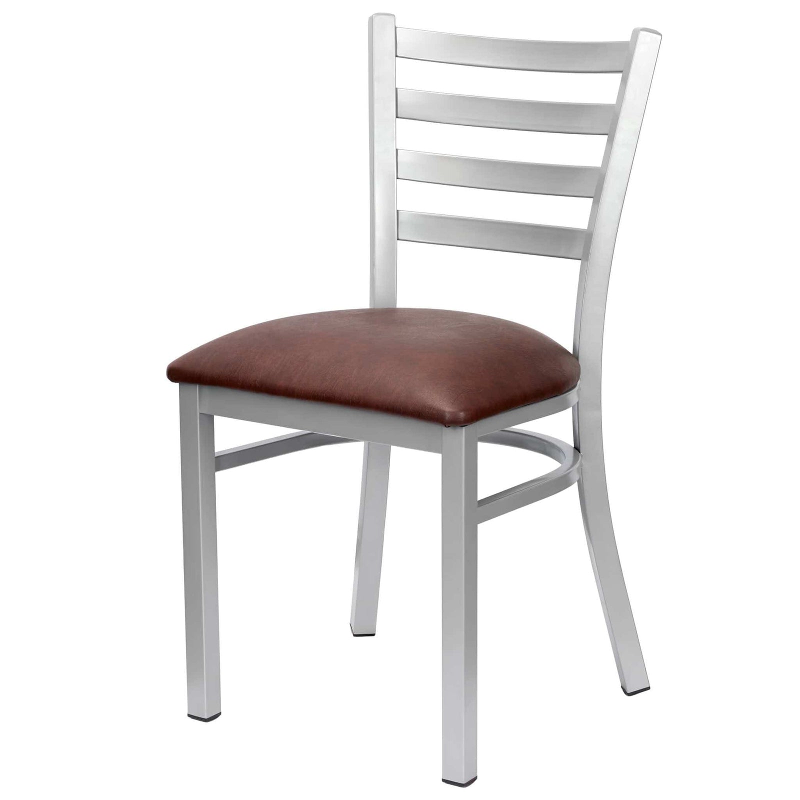 Chivari Ladder Back Restaurant Chair with Silver Frame and Brown Vinyl Seat CLMSVBR-ZF-KT