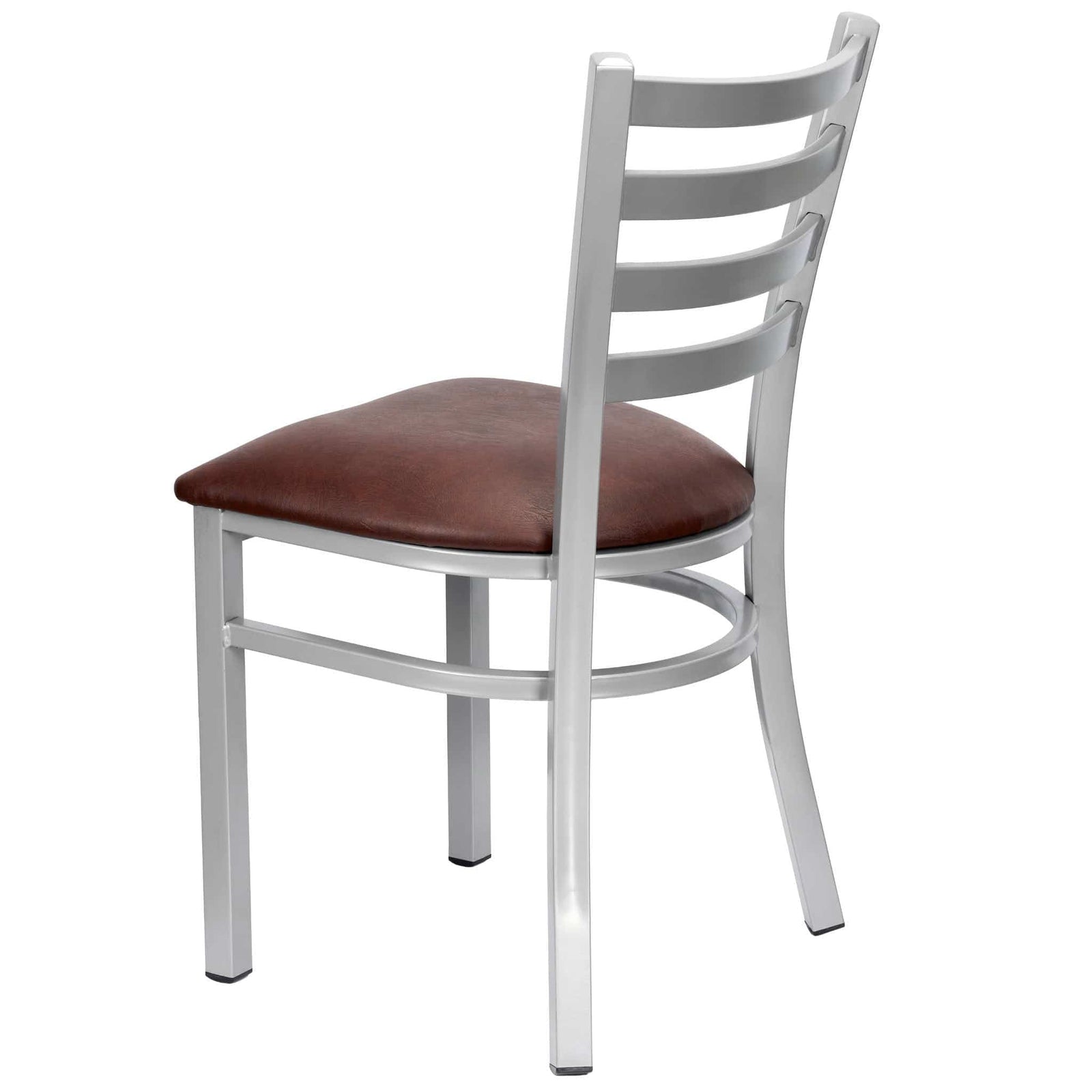 Chivari Ladder Back Restaurant Chair with Silver Frame and Brown Vinyl Seat CLMSVBR-ZF-KT