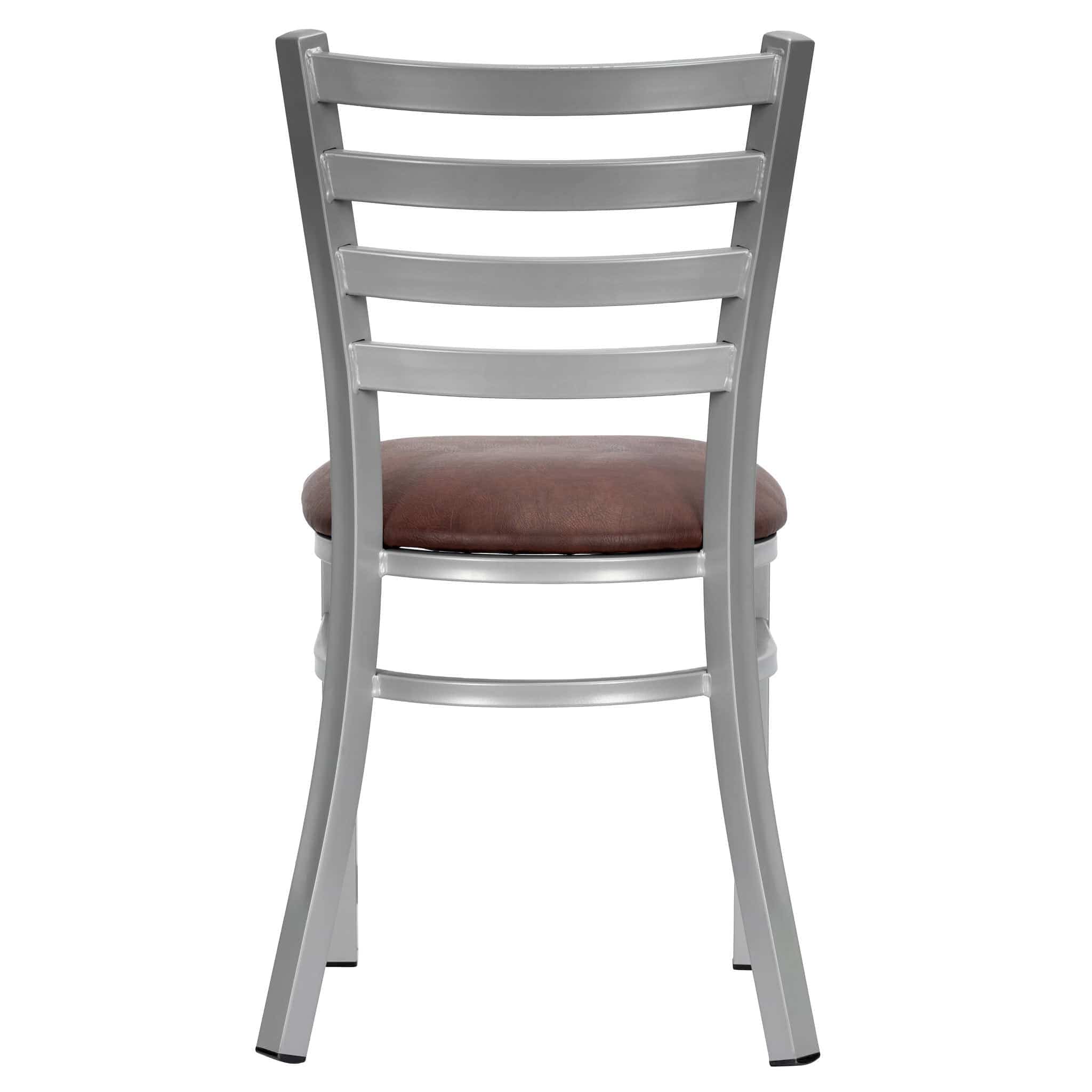Chivari Ladder Back Restaurant Chair with Silver Frame and Brown Vinyl Seat CLMSVBR-ZF-KT