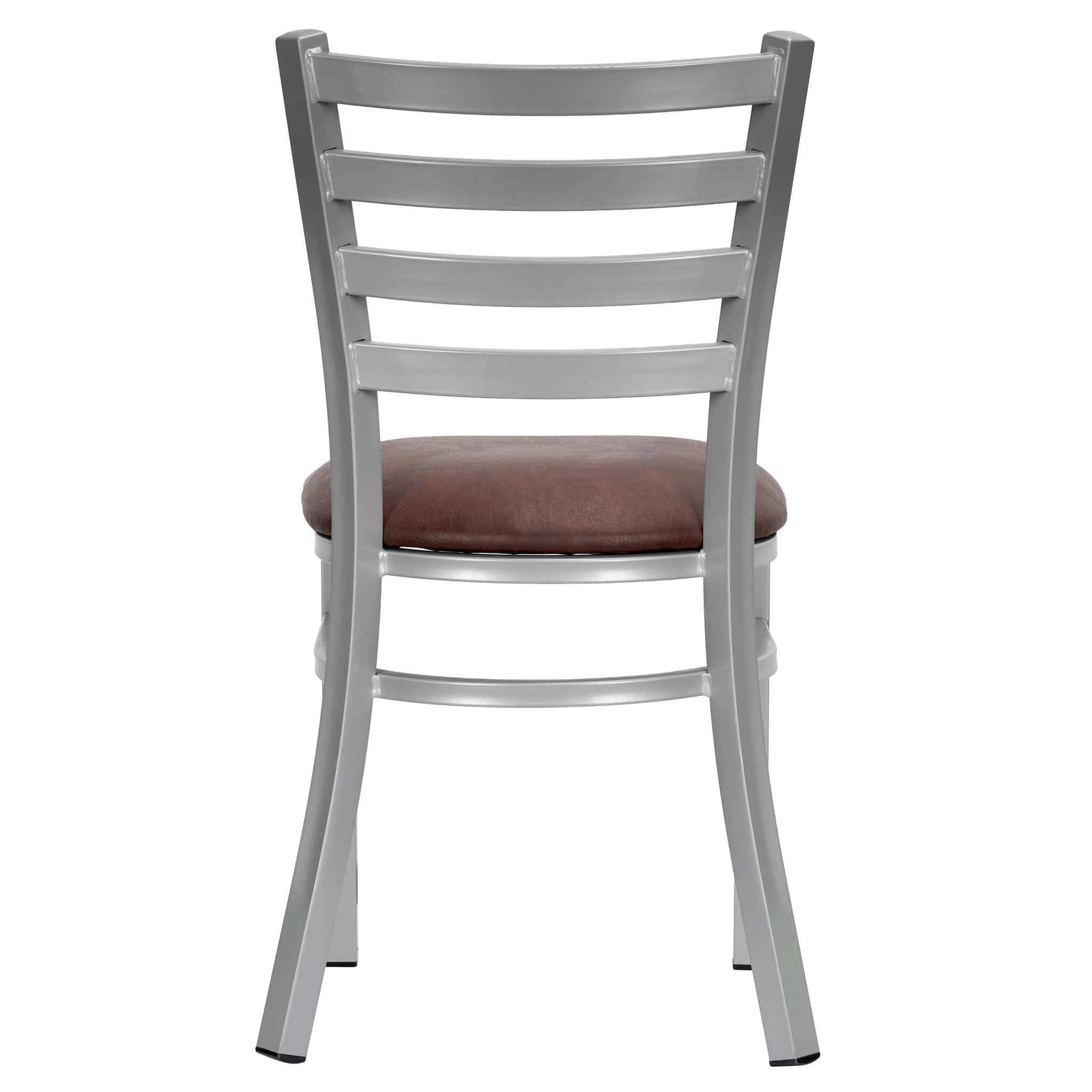 Chivari Ladder Back Restaurant Chair with Silver Frame and Brown Vinyl Seat CLMSVBR-ZF-KT