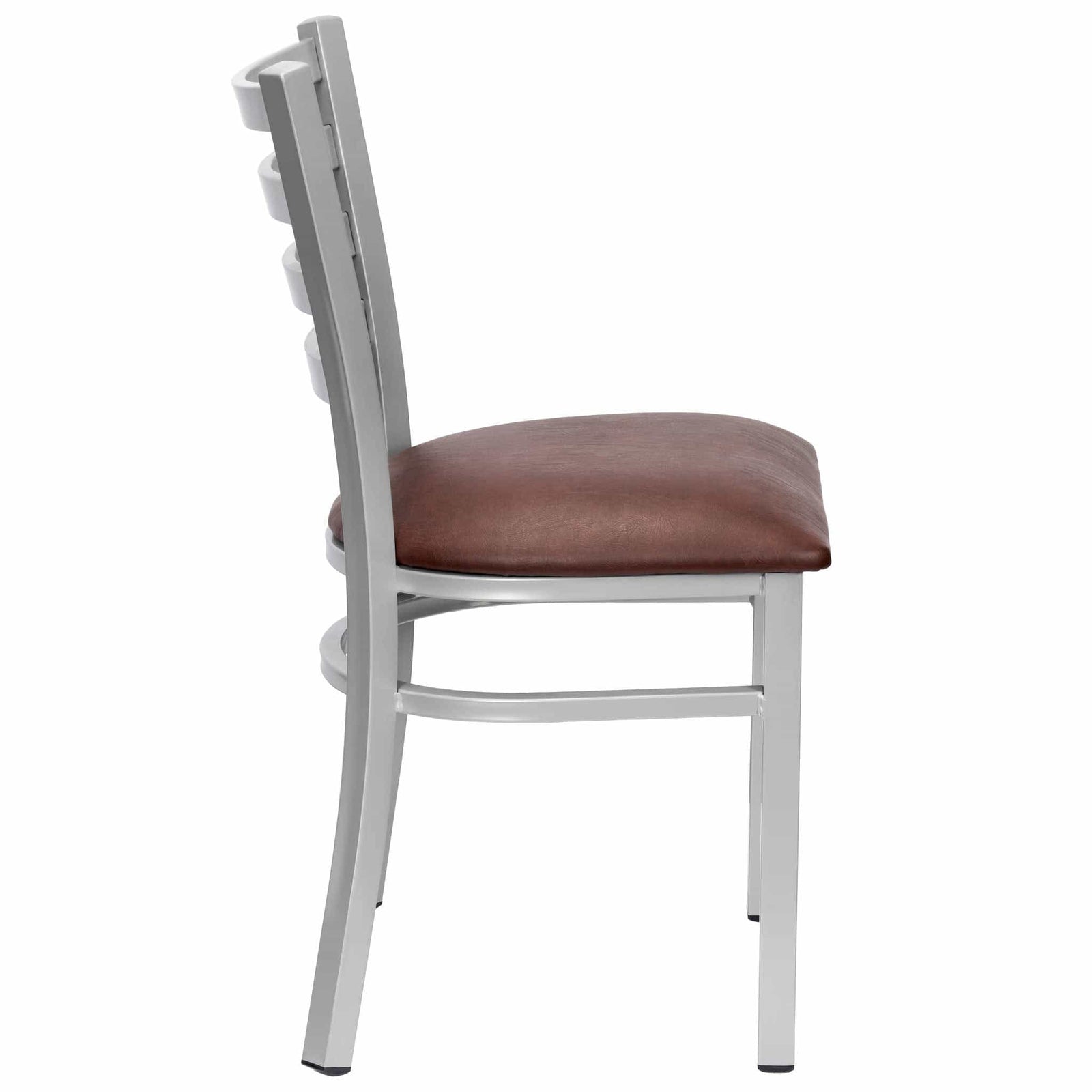 Chivari Ladder Back Restaurant Chair with Silver Frame and Brown Vinyl Seat CLMSVBR-ZF-KT