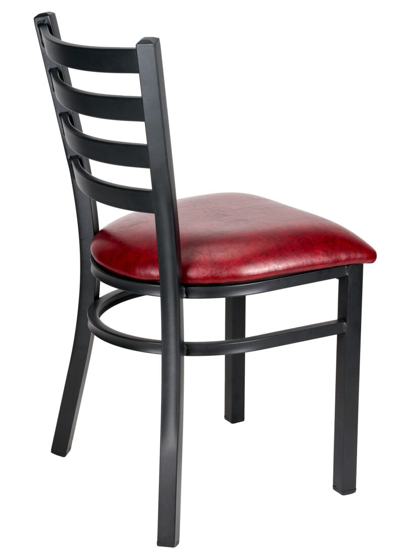 Ladder Back Restaurant Chair with Black Metal Frame and Burgundy Vinyl Seat