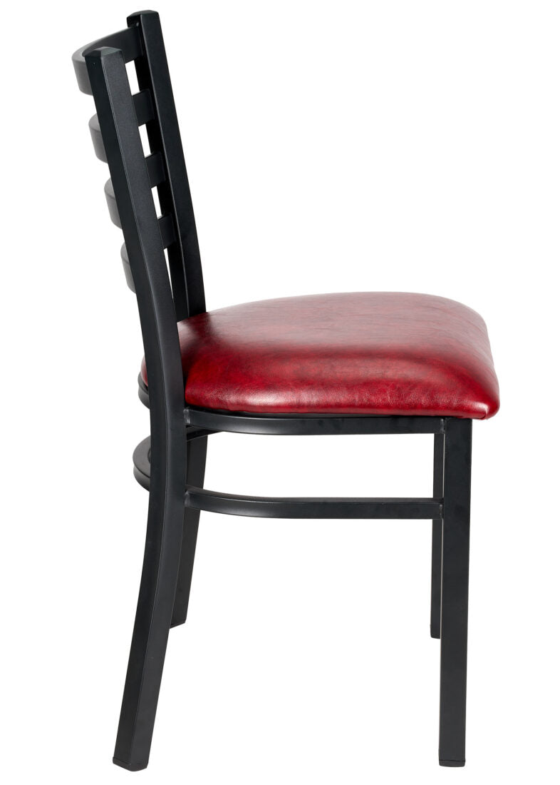 Ladder Back Restaurant Chair with Black Metal Frame and Burgundy Vinyl Seat