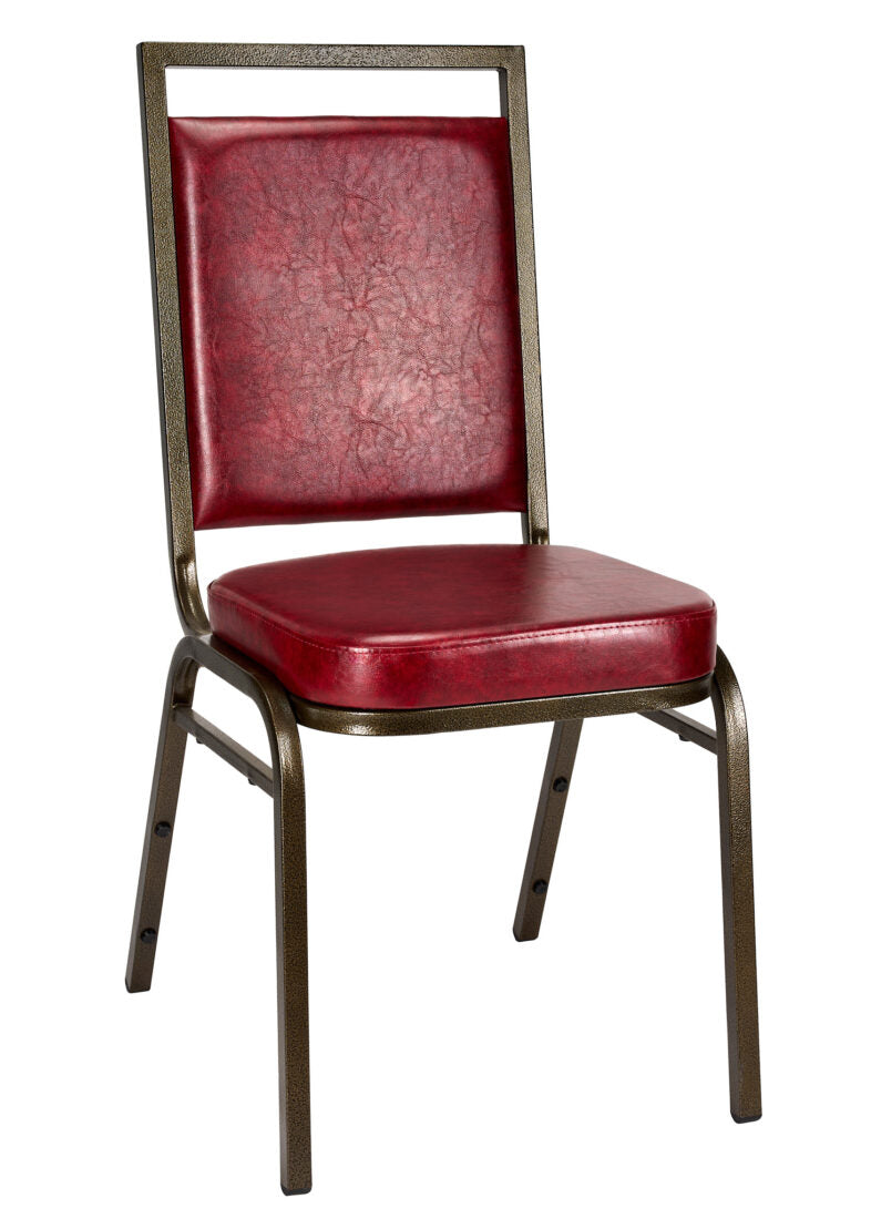 Burgundy Vinyl on Gold Vein Steel Frame, Square Back Banquet Chair by Chivari CQSVBU-ZF-T