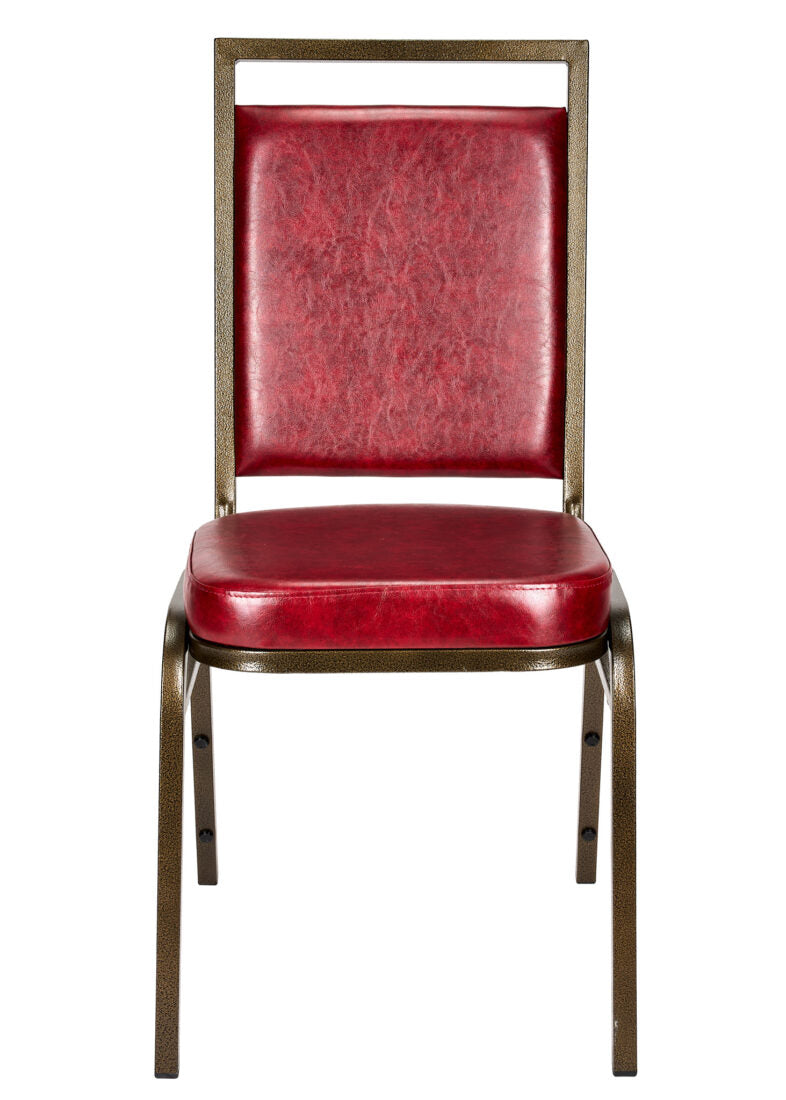 Burgundy Vinyl on Gold Vein Steel Frame, Square Back Banquet Chair by Chivari CQSVBU-ZF-T