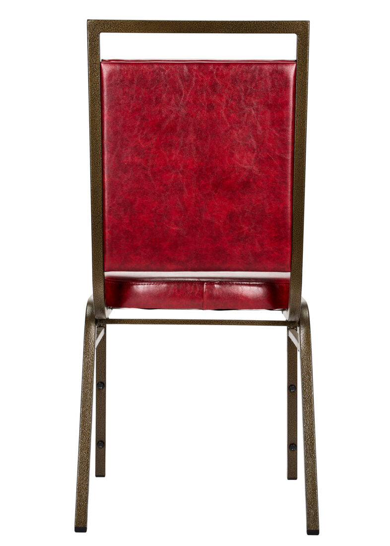 Burgundy Vinyl on Gold Vein Steel Frame Square Back Banquet Chair