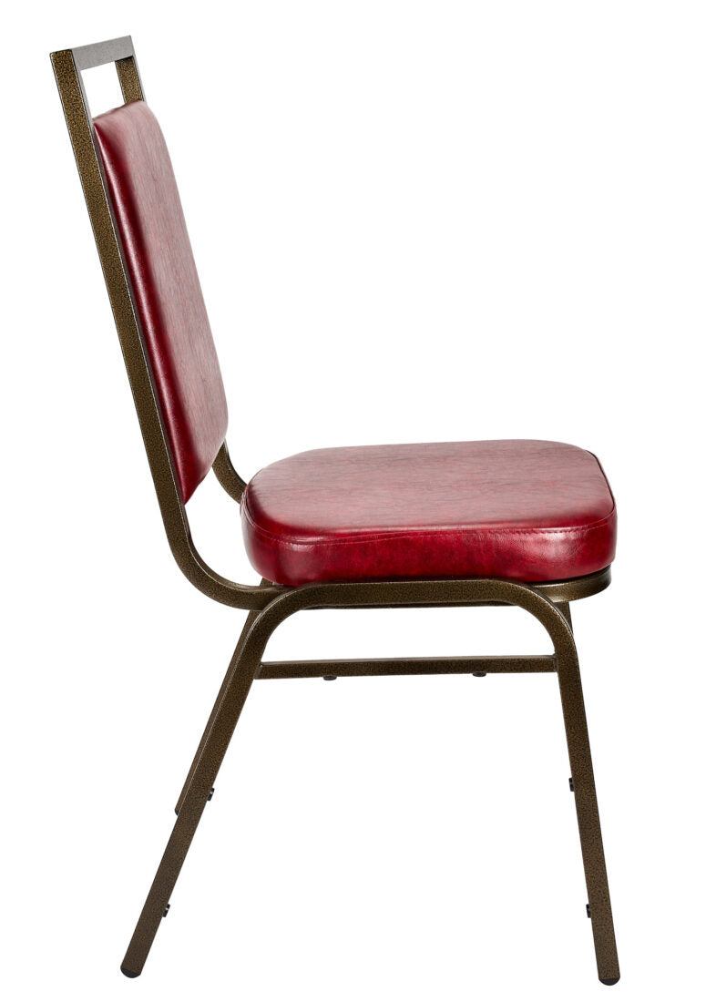 Burgundy Vinyl on Gold Vein Steel Frame, Square Back Banquet Chair by Chivari CQSVBU-ZF-T