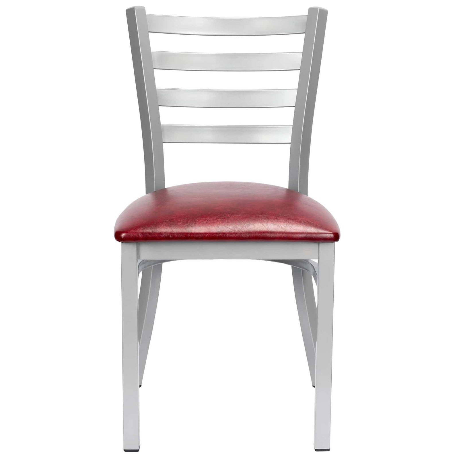 Chivari Ladder Back Restaurant Chair with Silver Frame and Burgundy Vinyl Seat CLMSVBU-ZF-KT