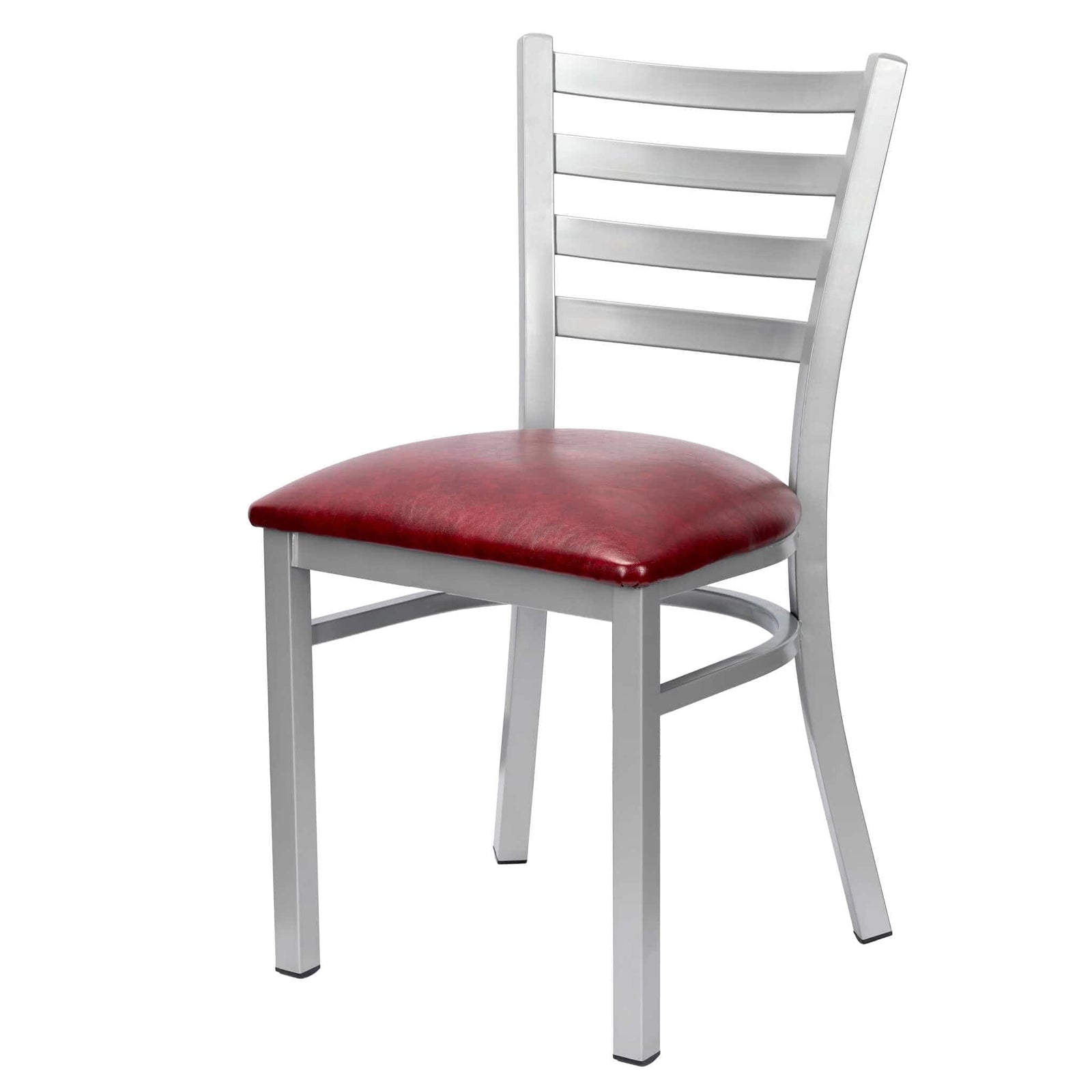 Chivari Ladder Back Restaurant Chair with Silver Frame and Burgundy Vinyl Seat CLMSVBU-ZF-KT