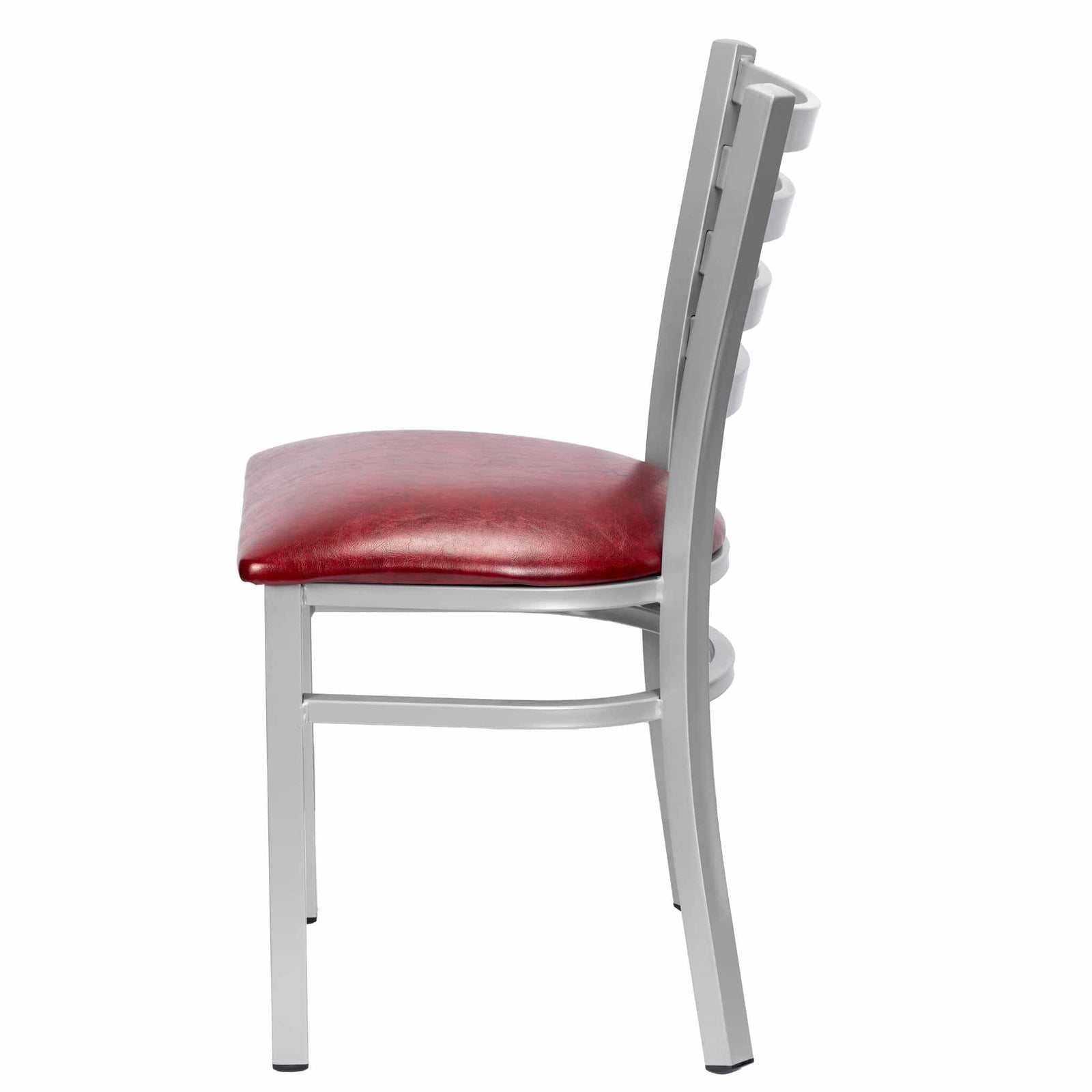 Chivari Ladder Back Restaurant Chair with Silver Frame and Burgundy Vinyl Seat CLMSVBU-ZF-KT