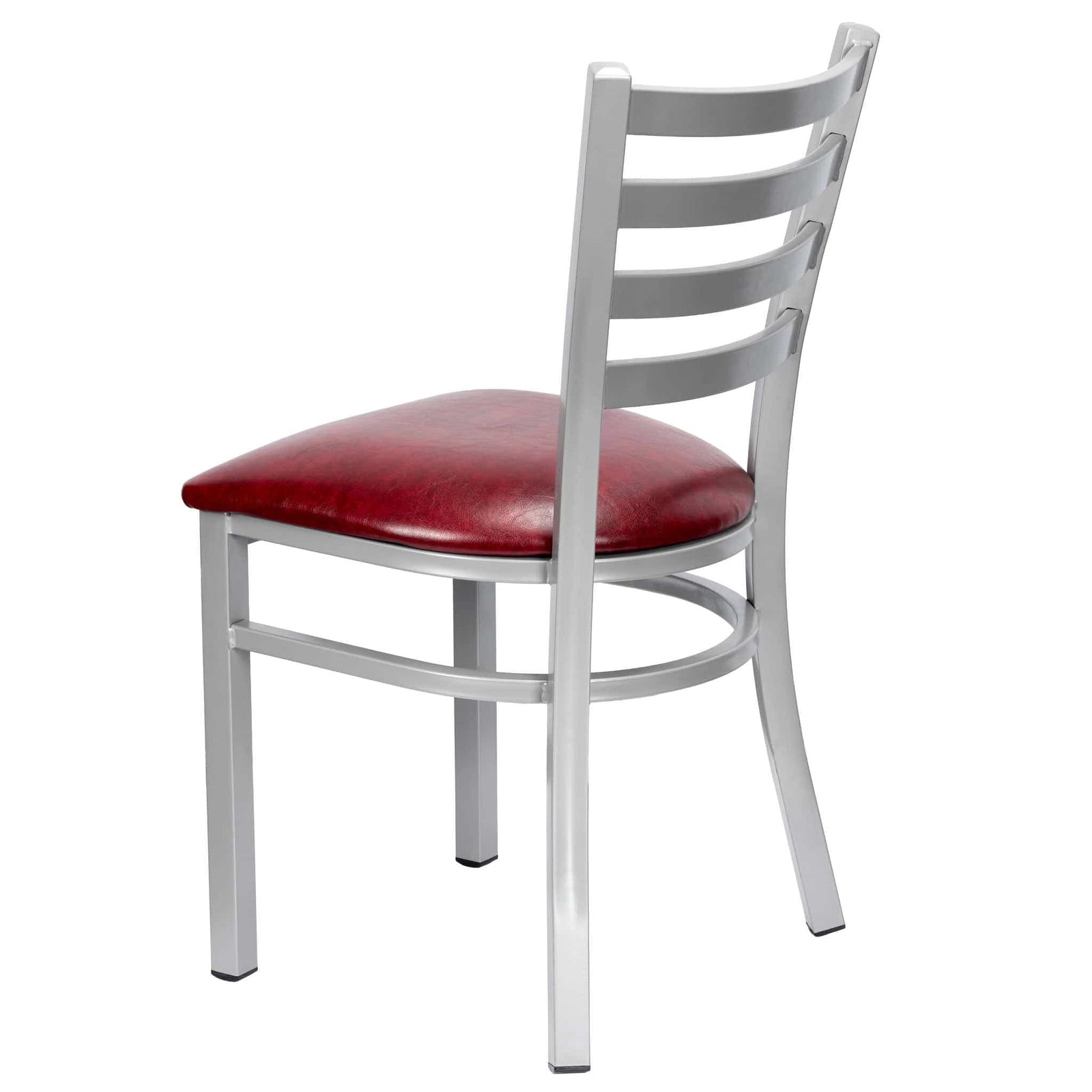 Chivari Ladder Back Restaurant Chair with Silver Frame and Burgundy Vinyl Seat CLMSVBU-ZF-KT
