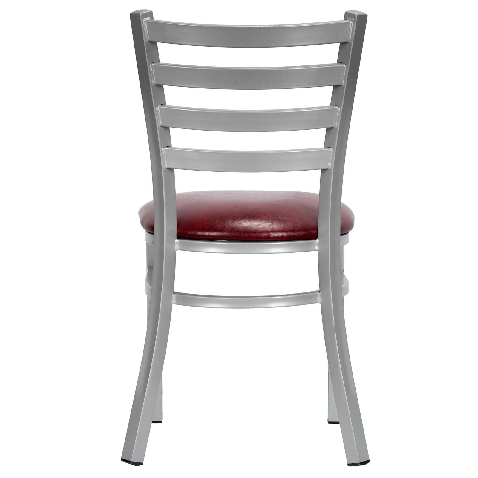 Chivari Ladder Back Restaurant Chair with Silver Frame and Burgundy Vinyl Seat CLMSVBU-ZF-KT