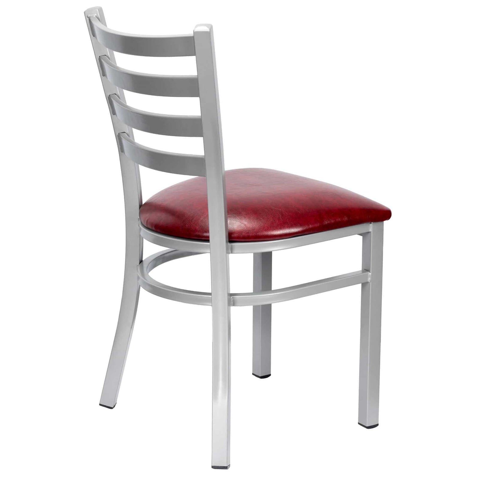 Chivari Ladder Back Restaurant Chair with Silver Frame and Burgundy Vinyl Seat CLMSVBU-ZF-KT