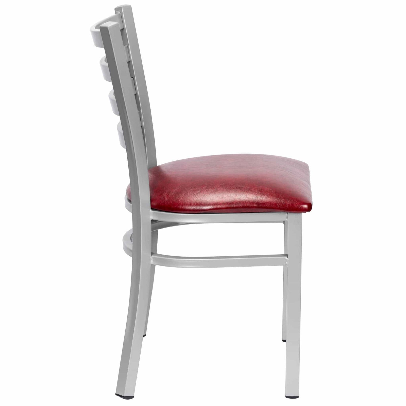 Chivari Ladder Back Restaurant Chair with Silver Frame and Burgundy Vinyl Seat CLMSVBU-ZF-KT