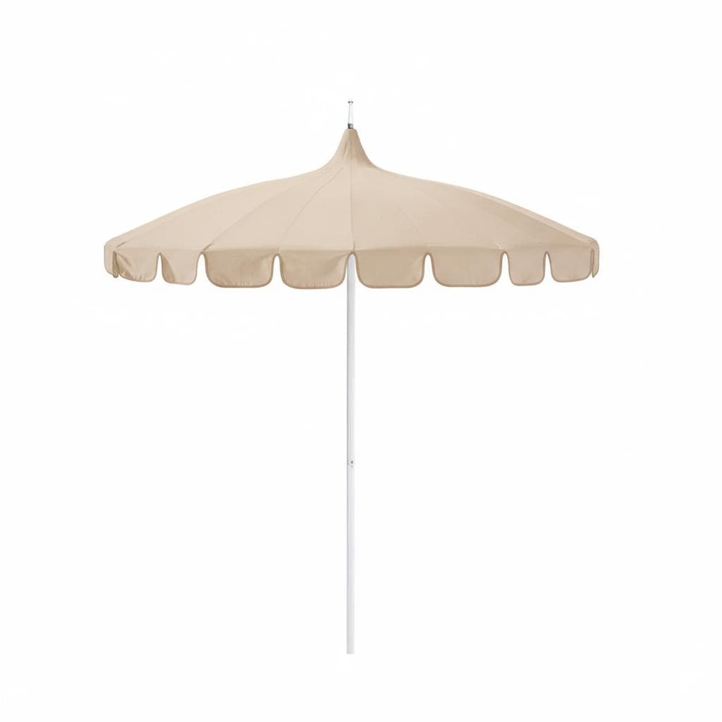California Umbrellas Natural 8.5' Classic Pagoda Series Sunbrella Fabric Patio Umbrella with White Aluminum Pole and Push Lift CAL-199484071870