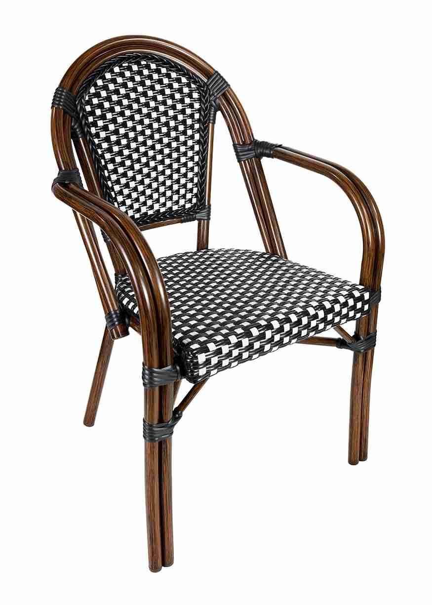 Black and White French Bistro Chair Patio Dining with Arms