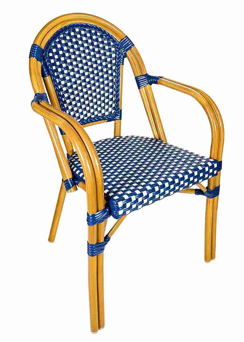 Blue and White French Bistro Patio Dining Chair with Arms