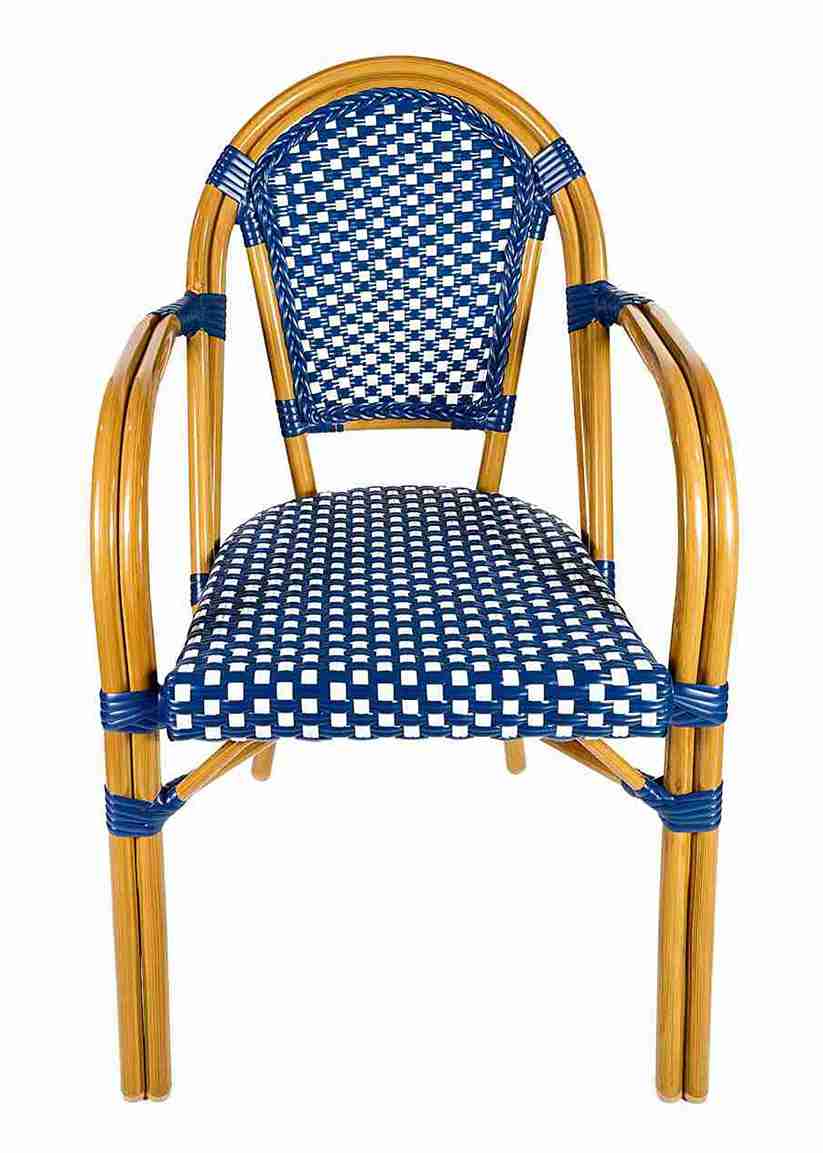 Blue and White French Bistro Patio Dining Chair with Arms